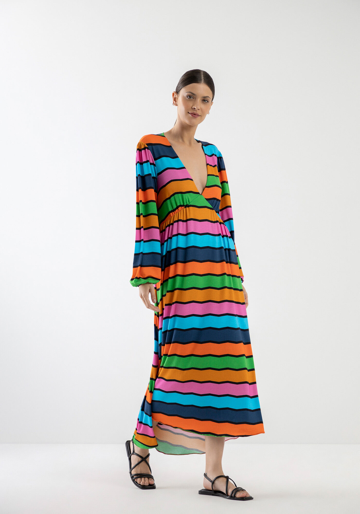 Vestido Midi Manga Longa em Viscose Estampado, , large.