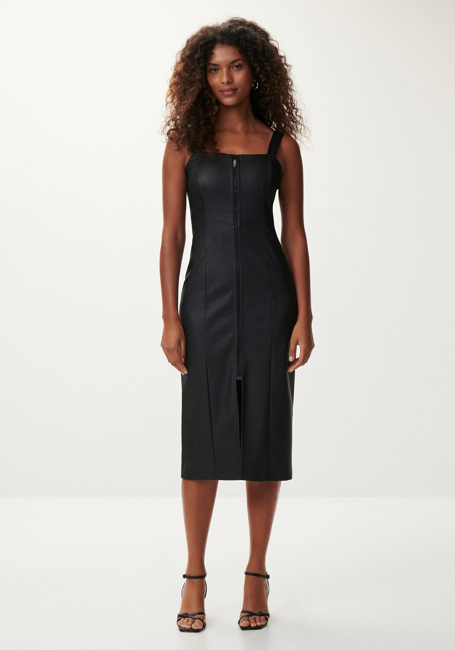 Vestido Midi em PU com Zíper e Fenda, . Vestido Midi em PU com Zíper e Fenda, , large.