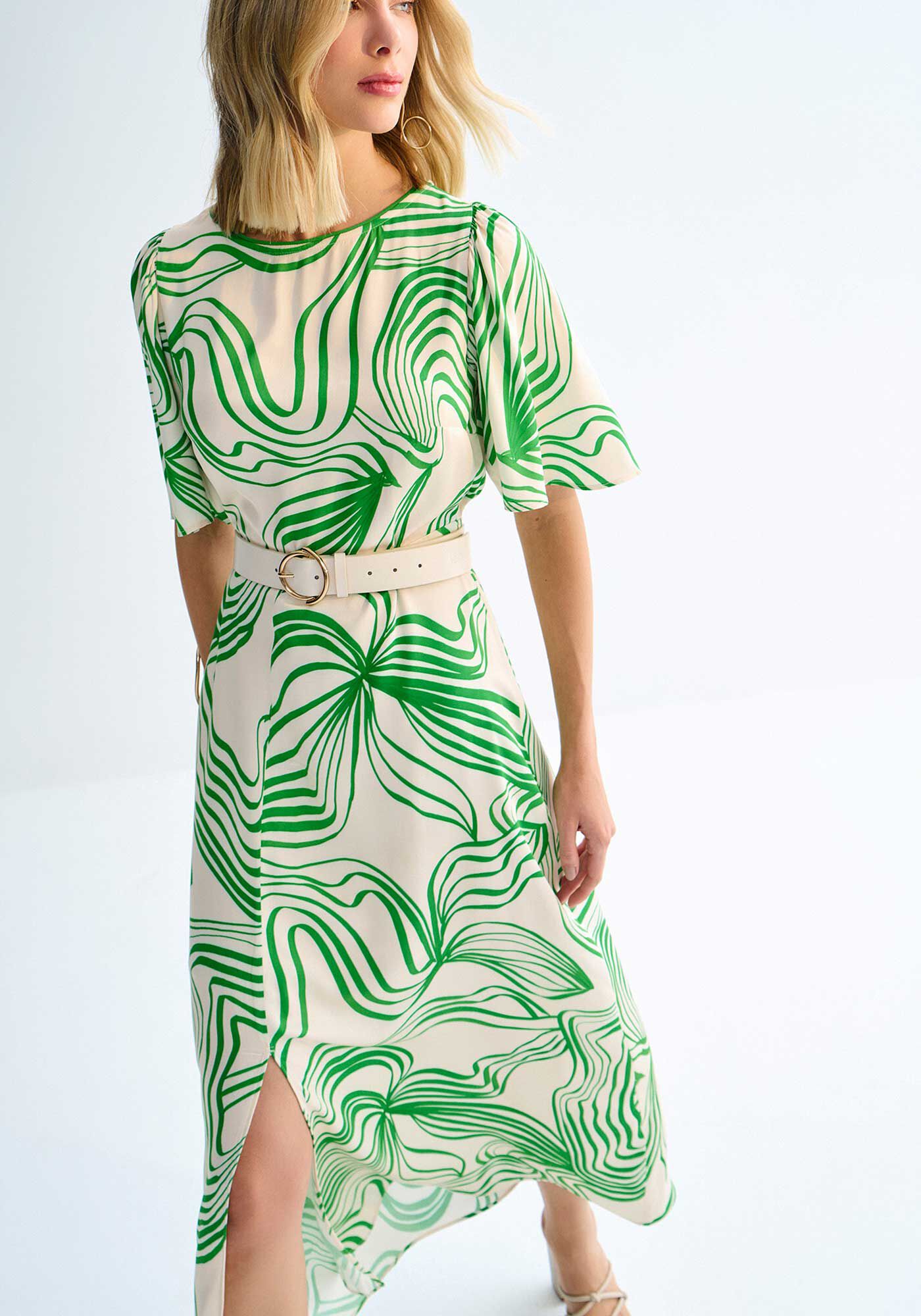 Vestido Midi Estampado com Fenda, , large.