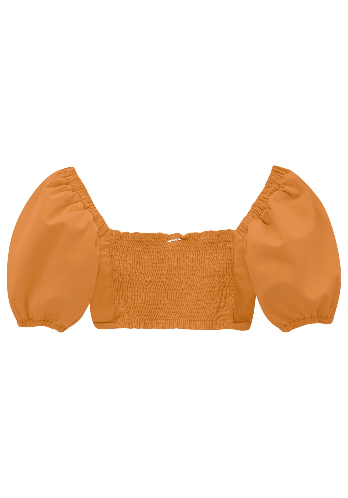 Blusa Sarja Cropped com Manga Bufante, , large.