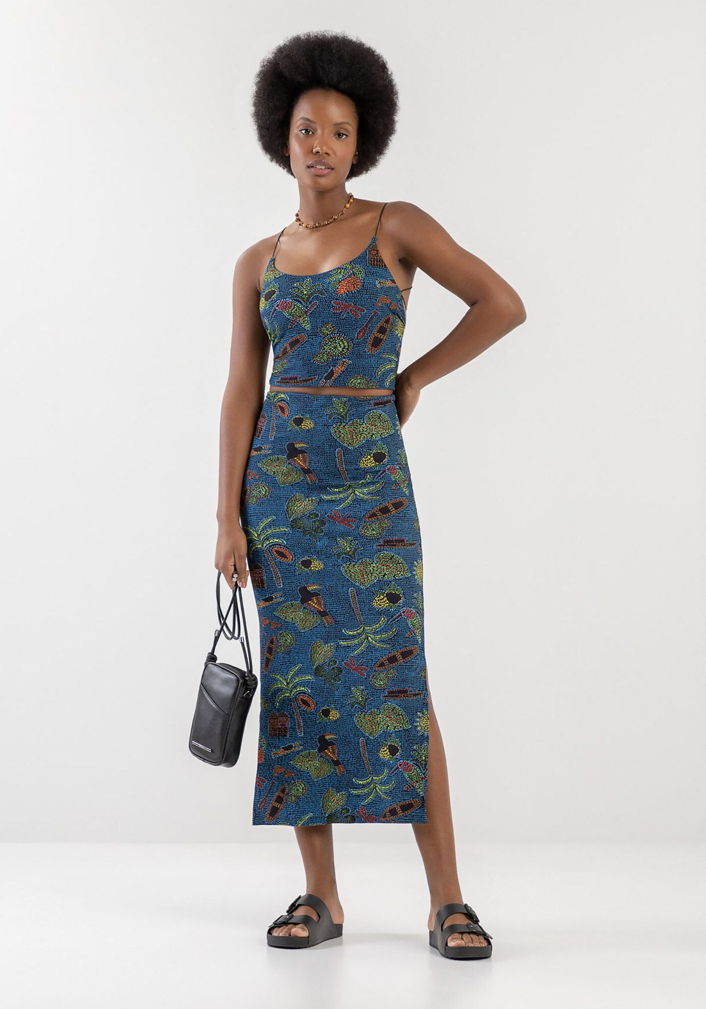 Blusa Canelada Estampada com Recorte Costas, , large.