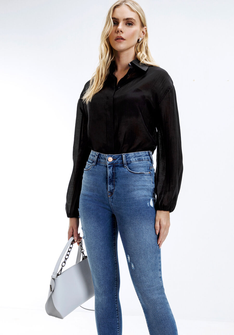 Calça Jeans Skinny Cropped com Cintura Alta, . Calça Jeans Skinny Cropped com Cintura Alta, , large.