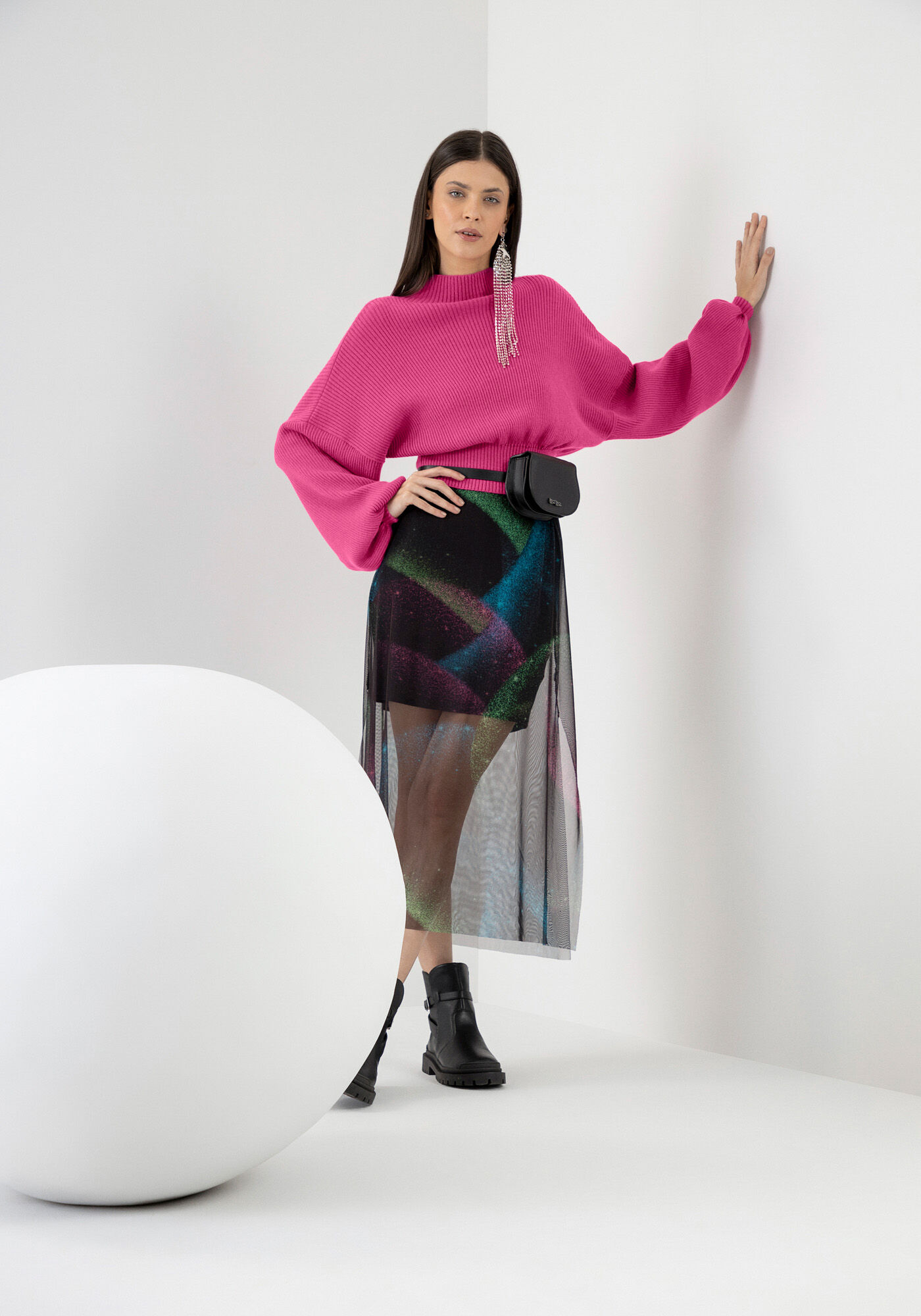 Blus&atilde;o Oversized em Tric&ocirc; com Manga Bufante, , large.