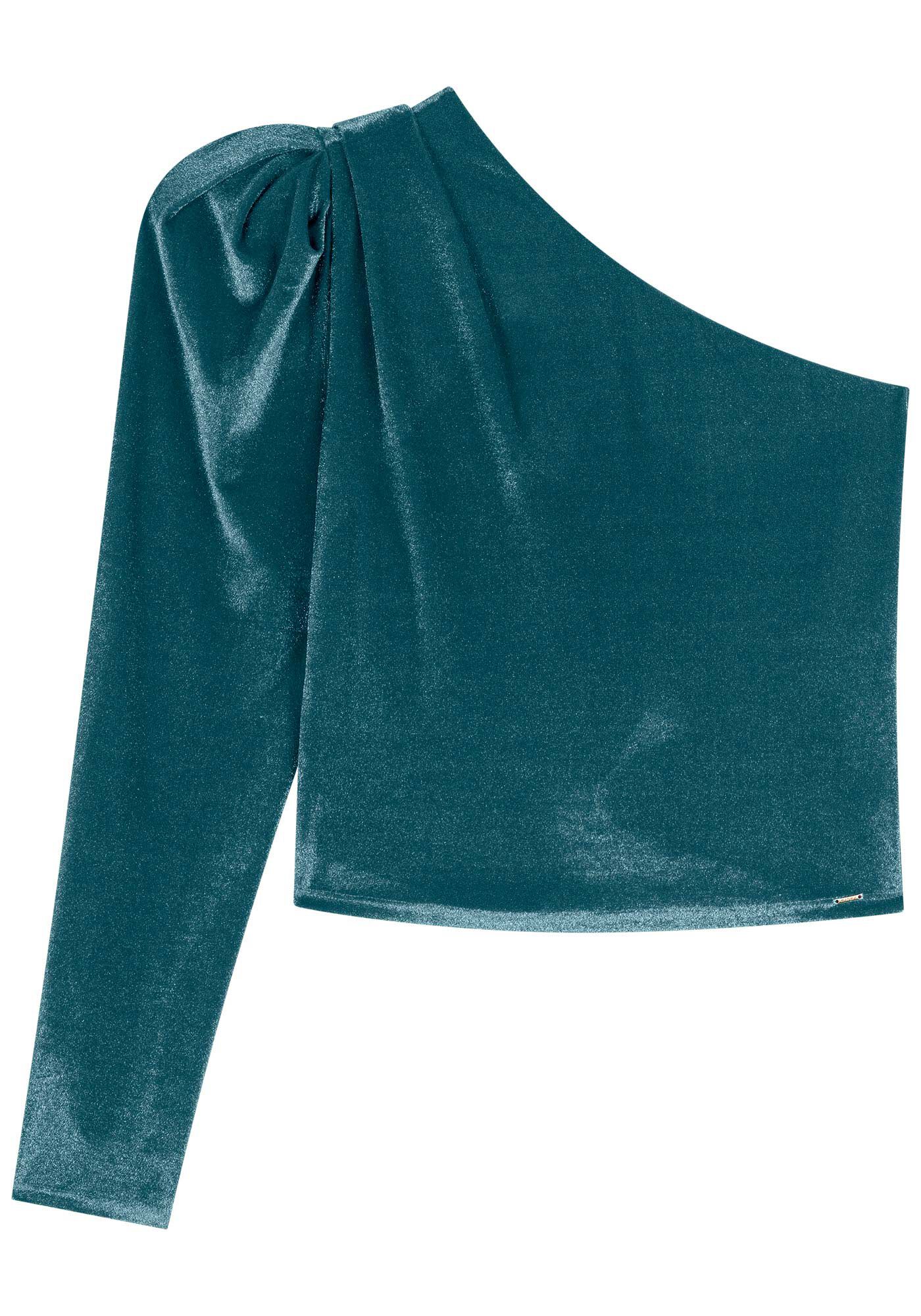 Blusa De Um Ombro S&oacute; Em Malha Aveludada, , large.