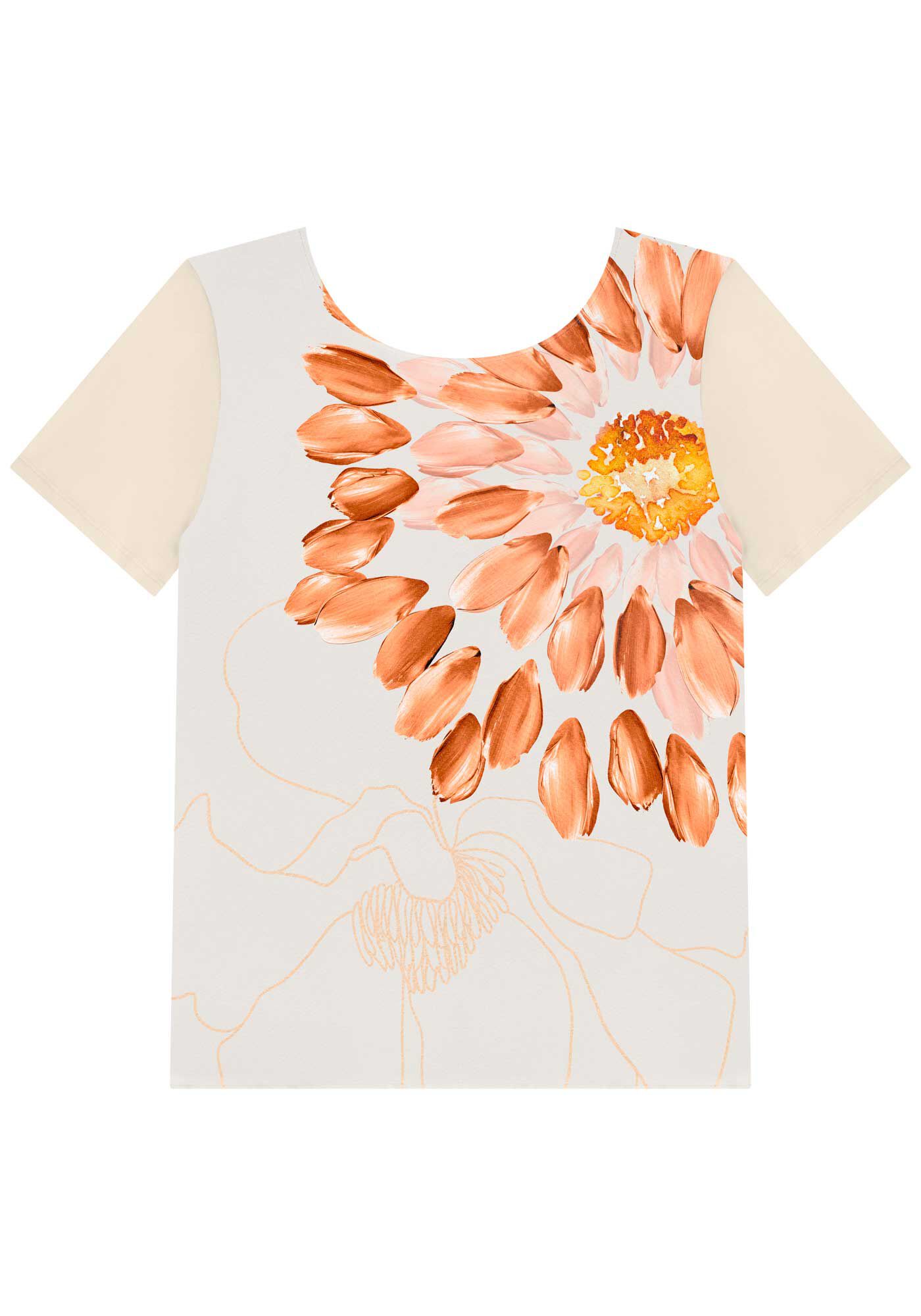 Blusa De Mangas Curtas Com Decote Redondo E Frente Estampada, , large.