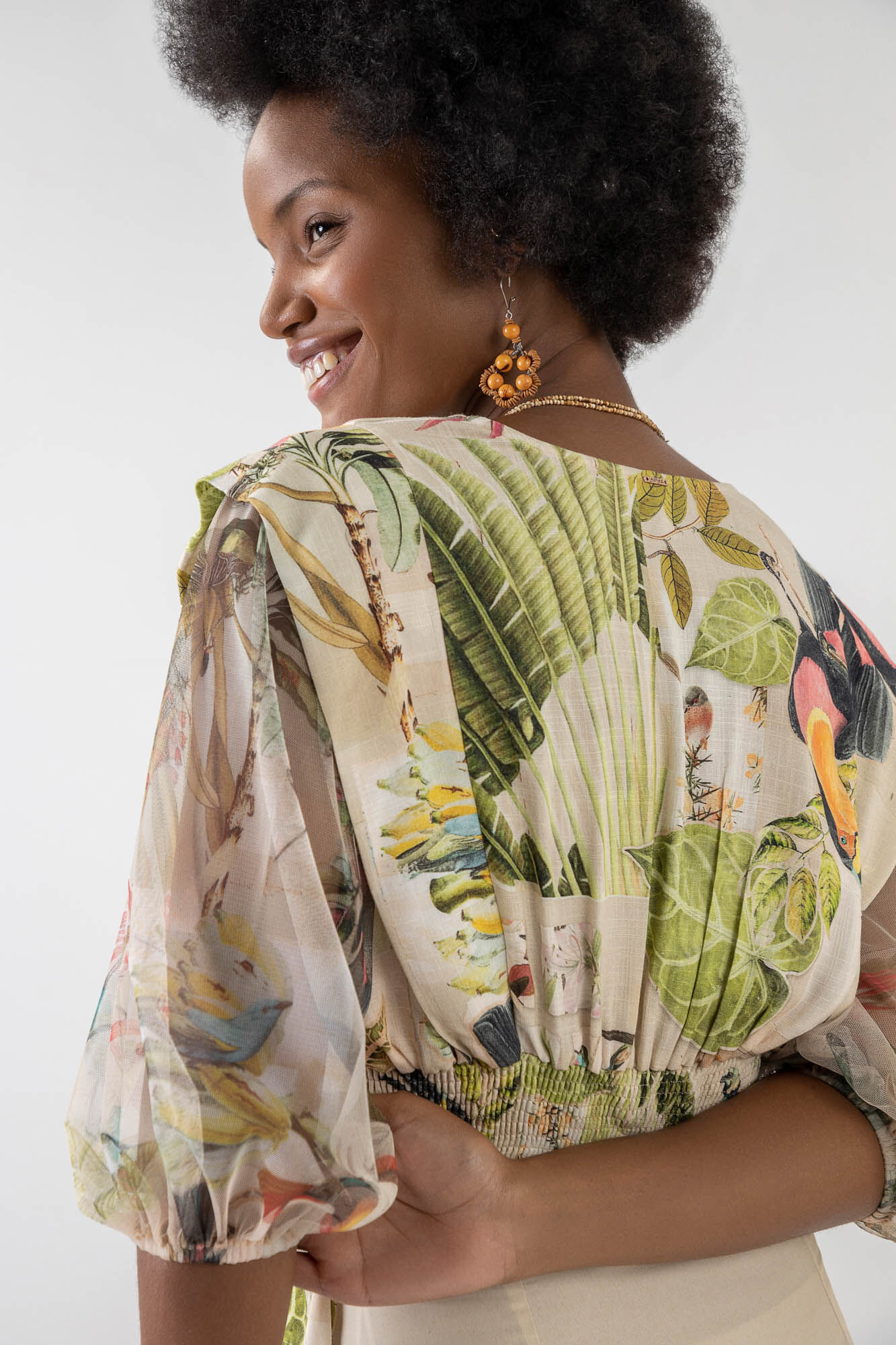 Blusa Estampada com Manga 3/4 Tule, , large.