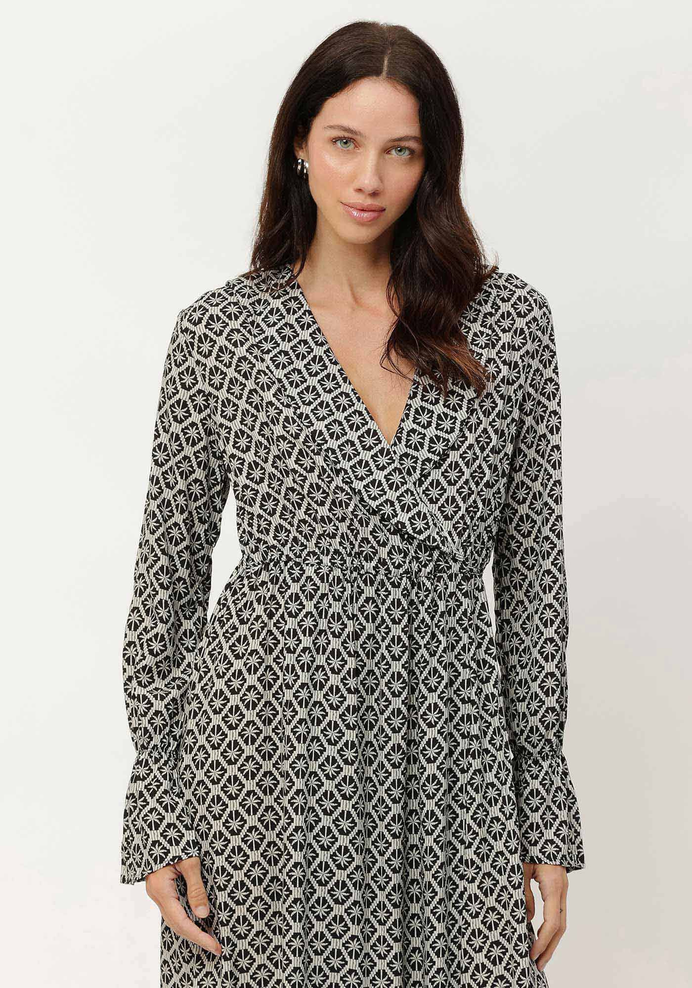 Vestido Midi Manga Longa Estampado Transpassado, , large.