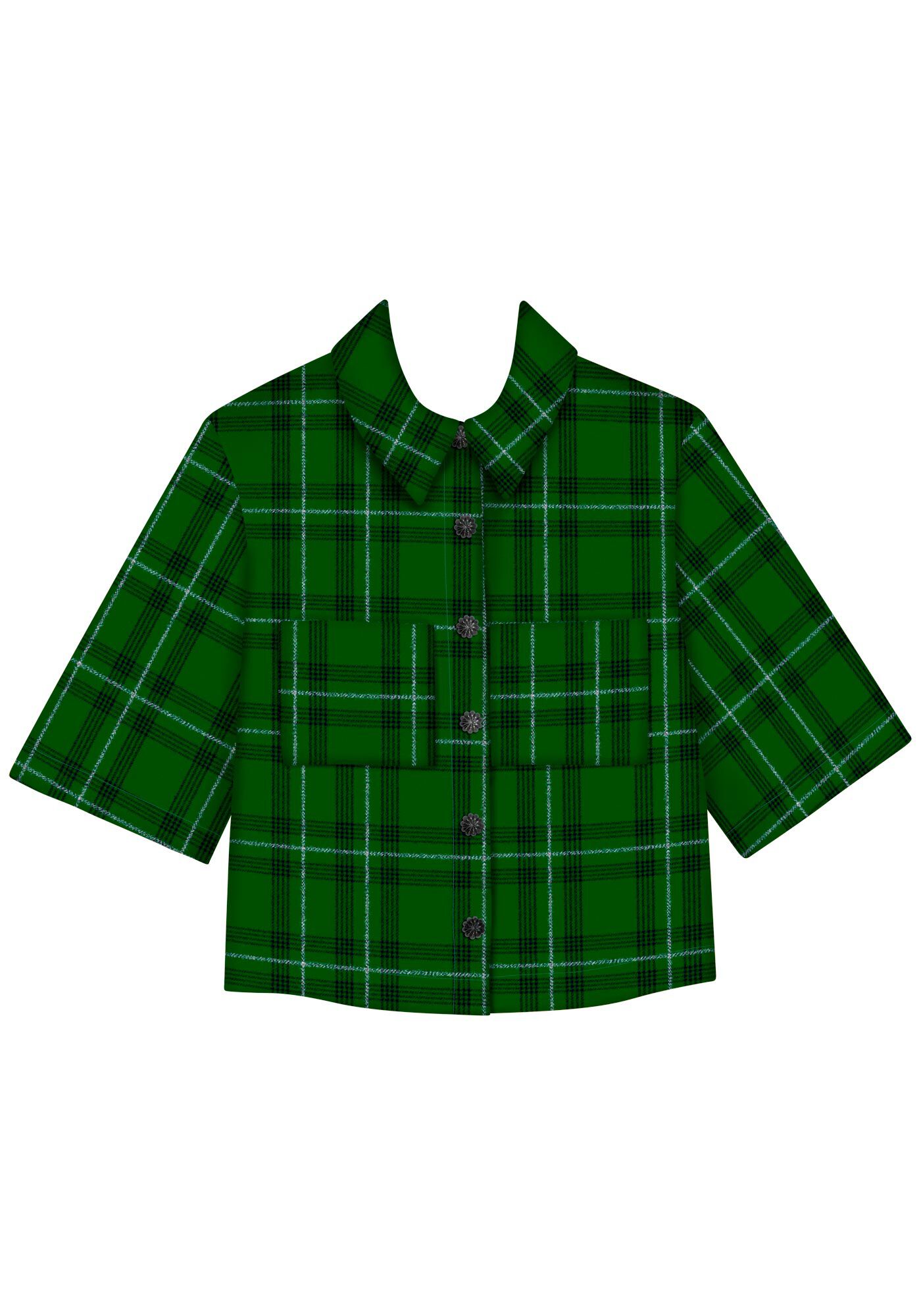 Camisa Xadrez De Mangas Curtas Com Bolsos E Bot&otilde;es Frontais, , large.