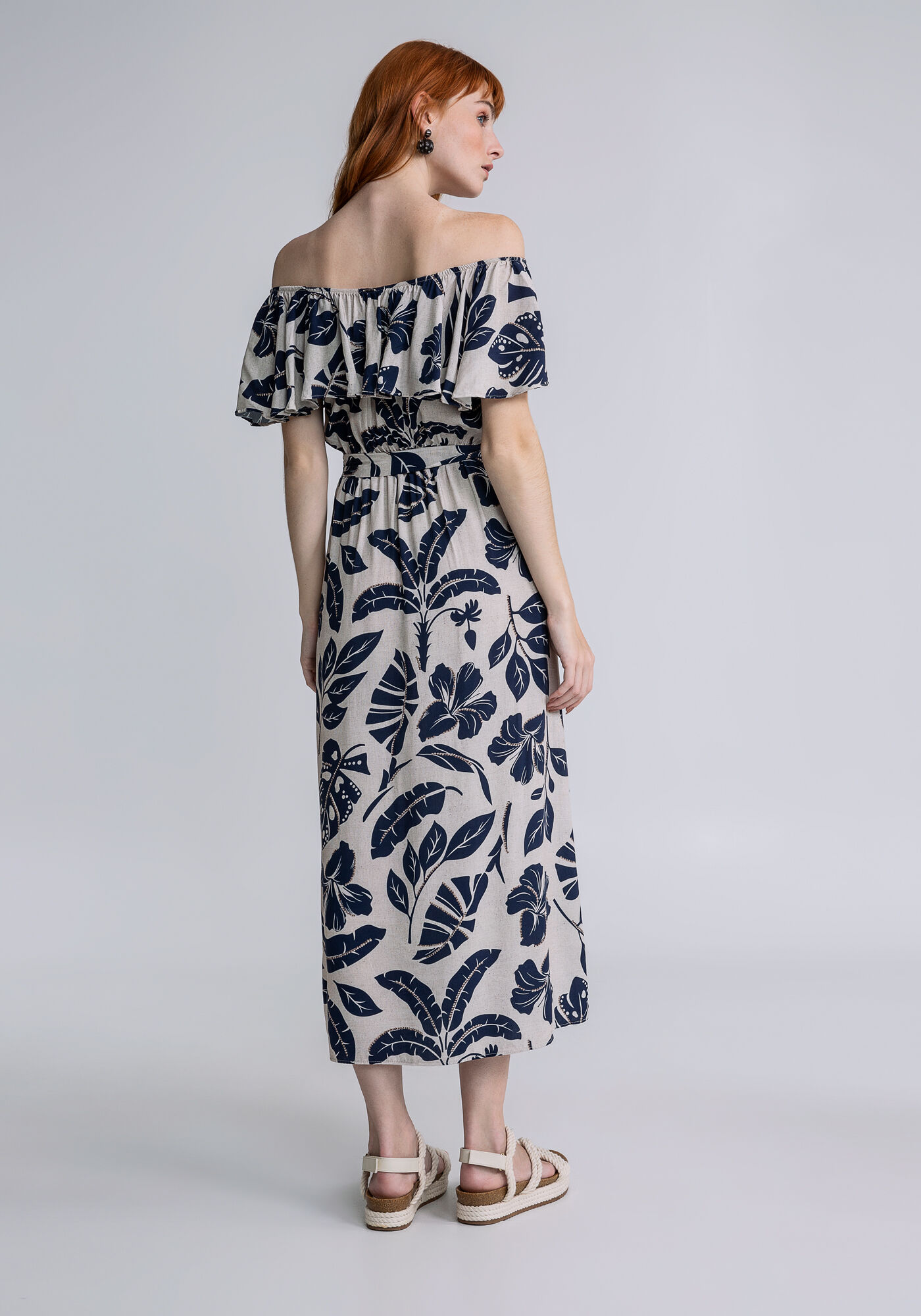 Vestido Midi Babado Faixa Estampa, , large.