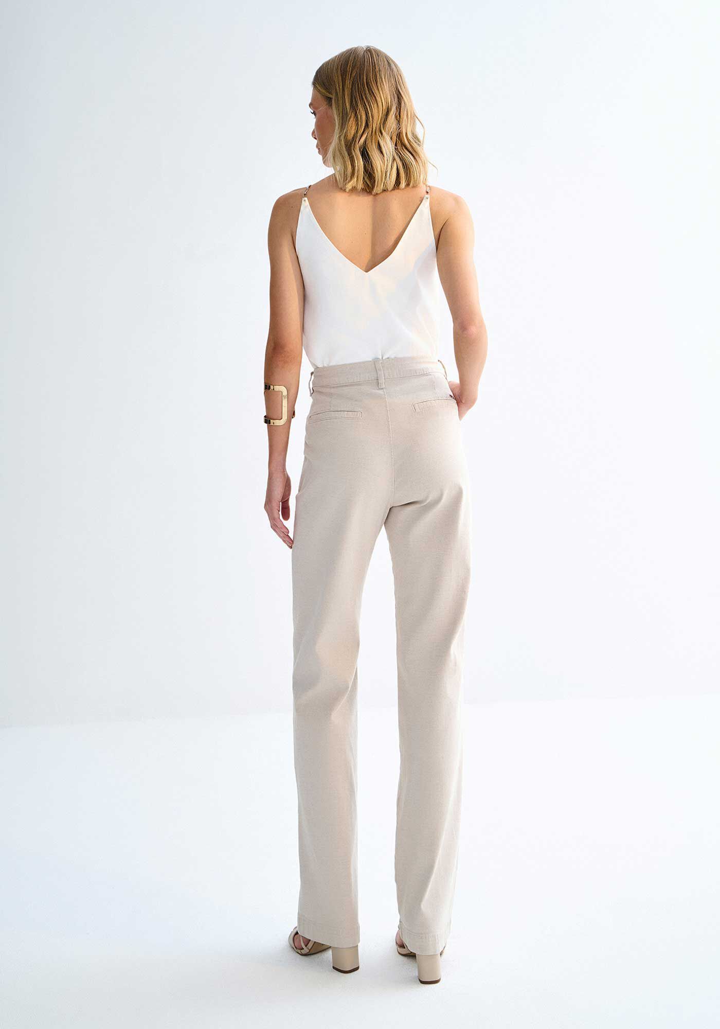 Cal&ccedil;a Sarja Reta Alfaiataria Cintura Alta com Linho, , large.