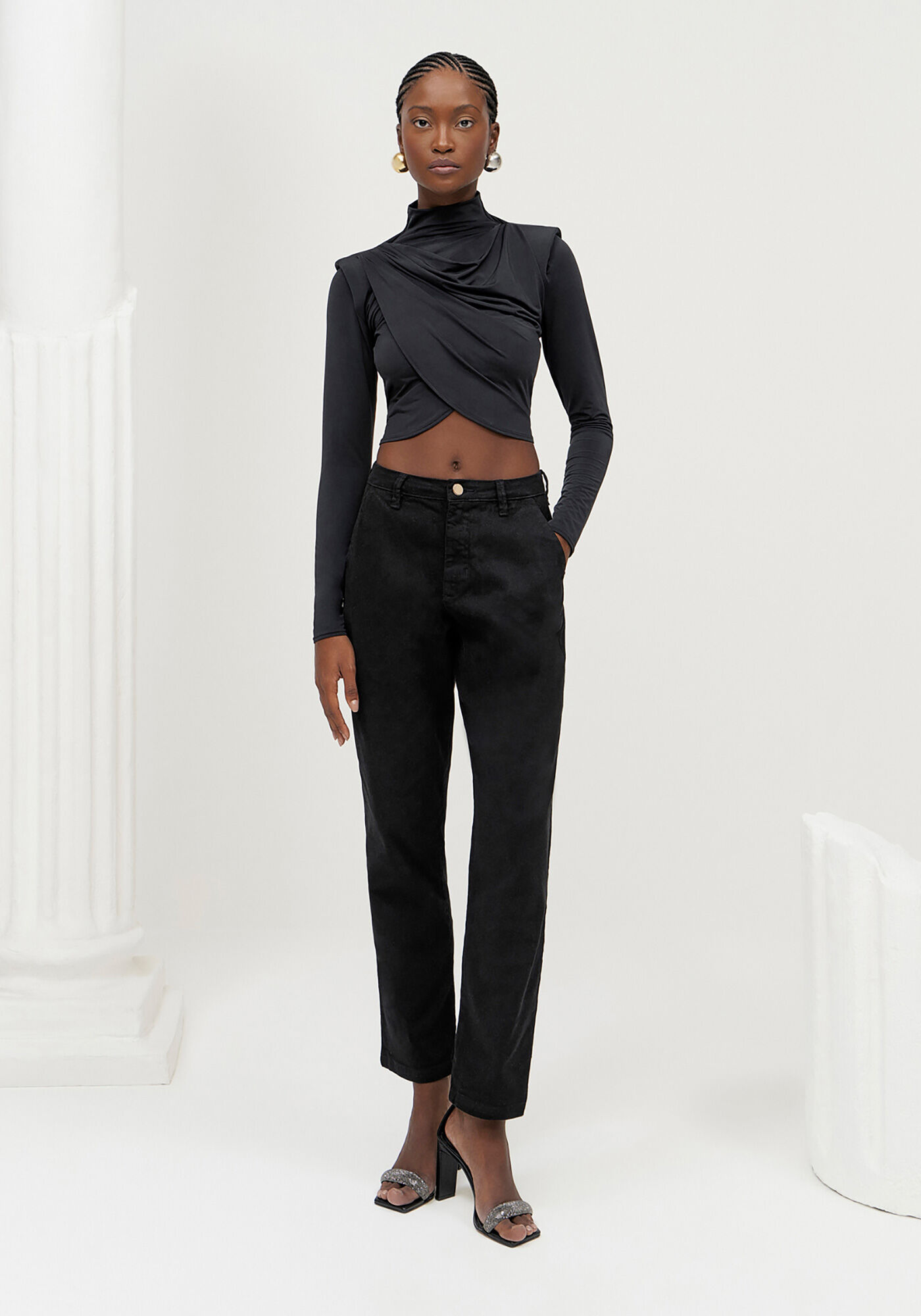 Blusa Cropped Manga Longa com Transpasse, , large.