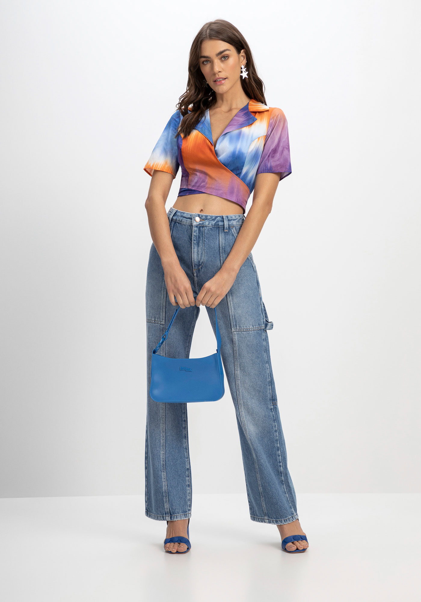 Blusa Estampada em Tricoline Transpassada, , large.