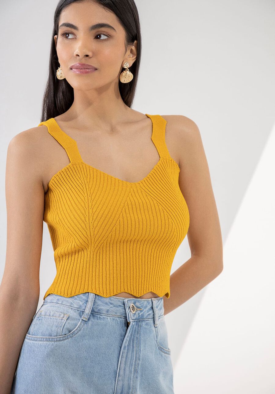 Blusa Cropped em Tricô com Alças Onduladas, . Blusa Cropped em Tricô com Alças Onduladas, , large.
