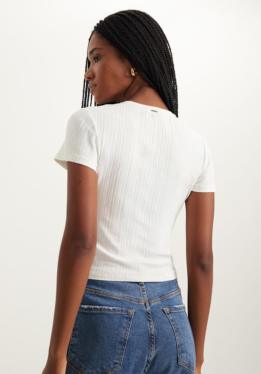 Blusa Básica De Mangas Curtas Em Malha Canelada, . Blusa Básica De Mangas Curtas Em Malha Canelada, , large.