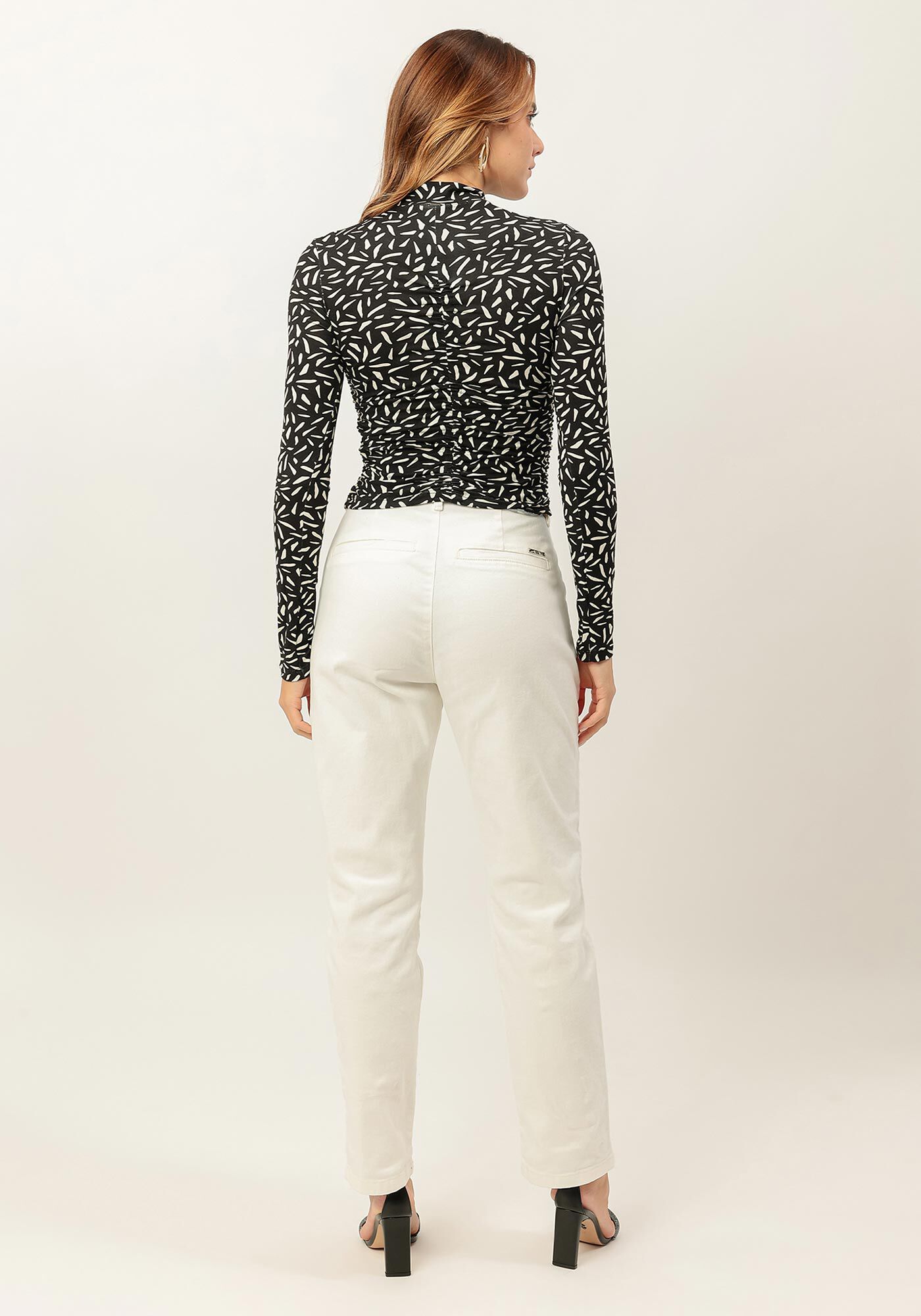 Blusa Manga Longa Estampada com Franzido, , large.