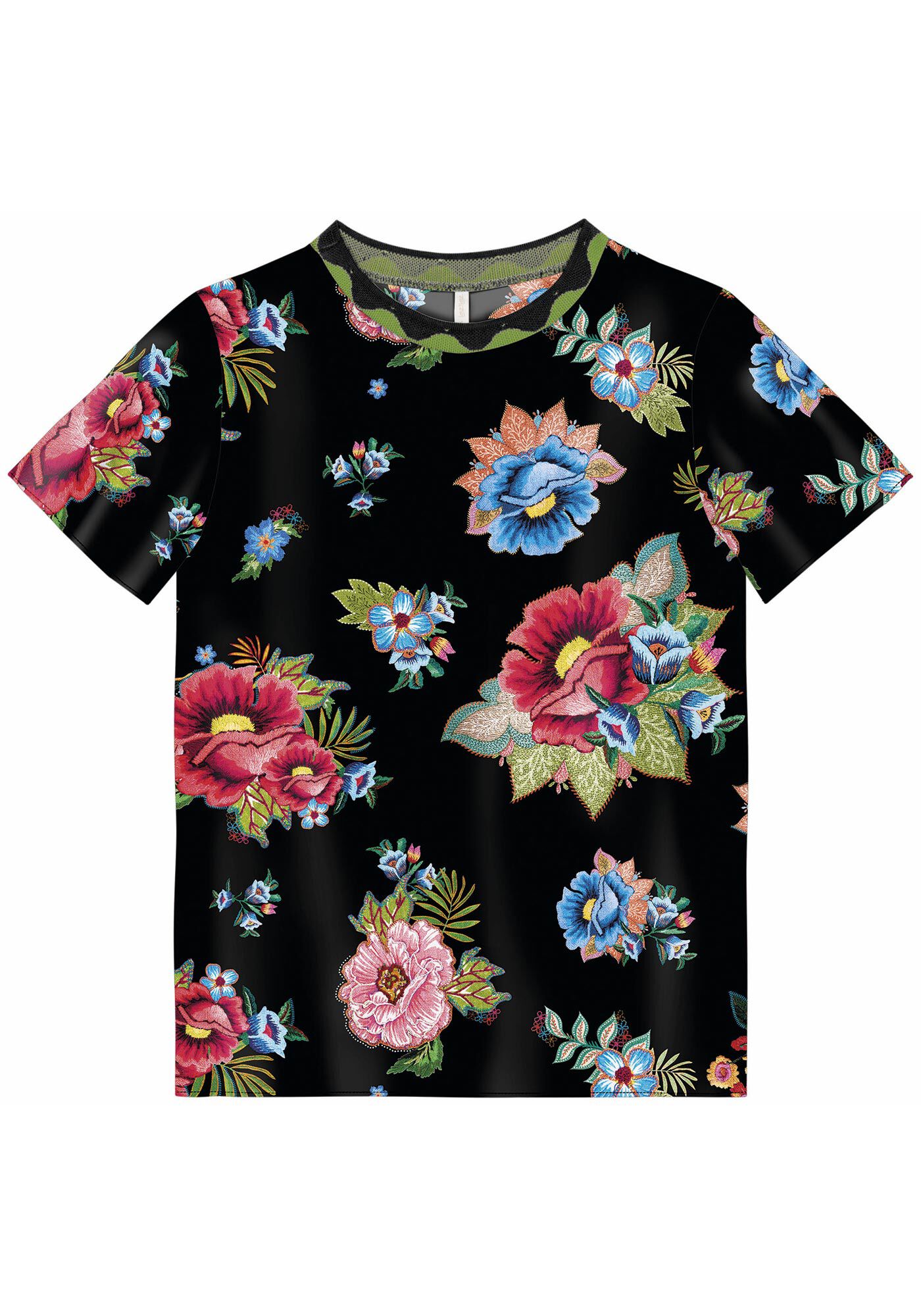 Blusa Estampada em Viscose com Retil&iacute;nea Decote, , large.