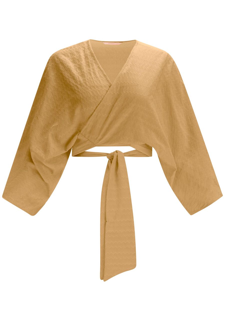 Blusa Manga 3/4 Transpassada em Jacquard com Amarração, . Blusa Manga 3/4 Transpassada em Jacquard com Amarração, , large.