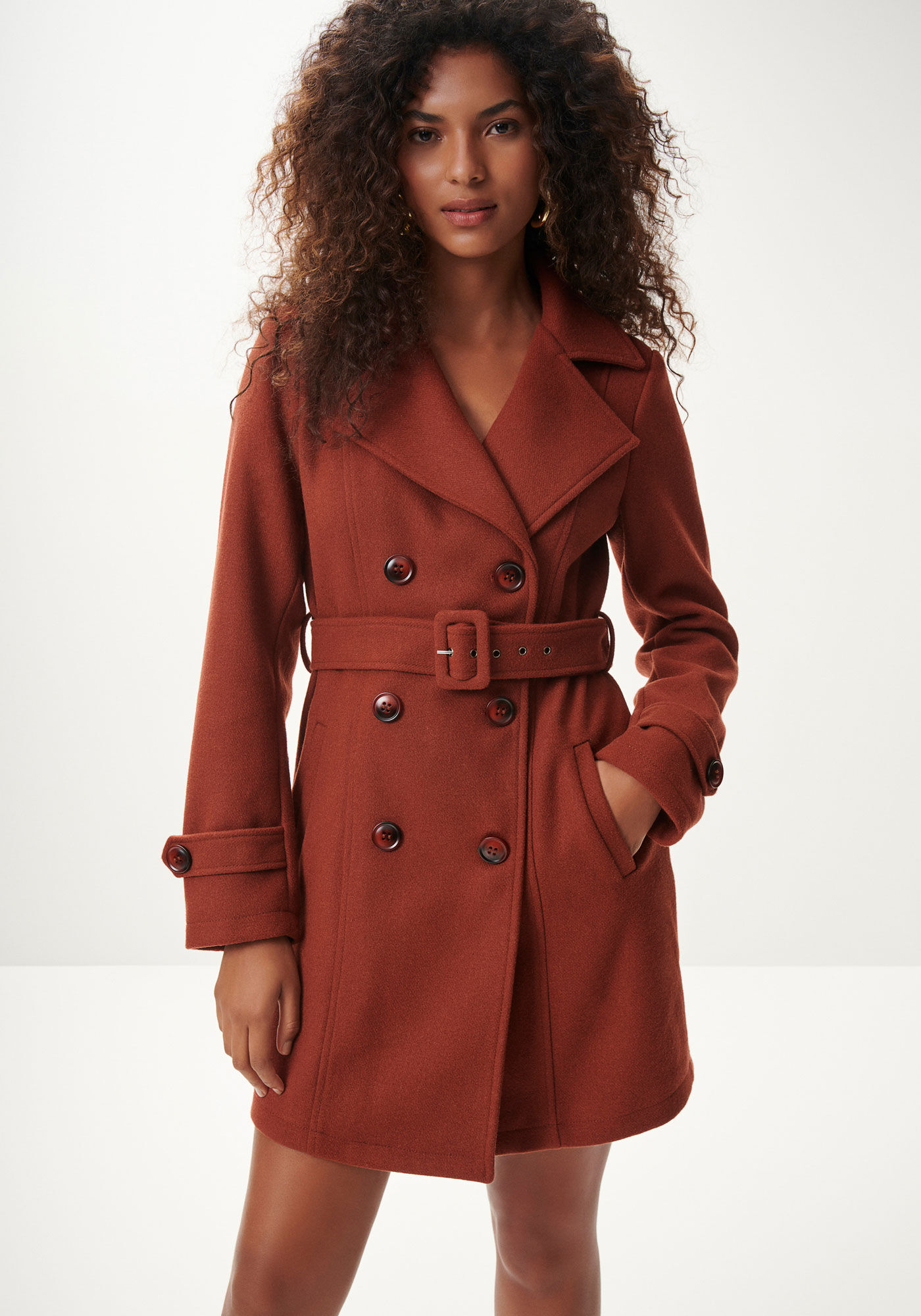 Sobretudo em L&atilde; Batida com Cinto, , large.