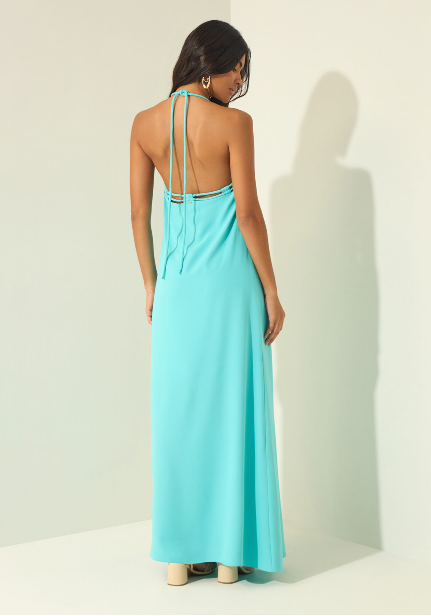 Vestido Longo Frente &Uacute;nica Com Decote Reto, AZUL NEVADA, large.