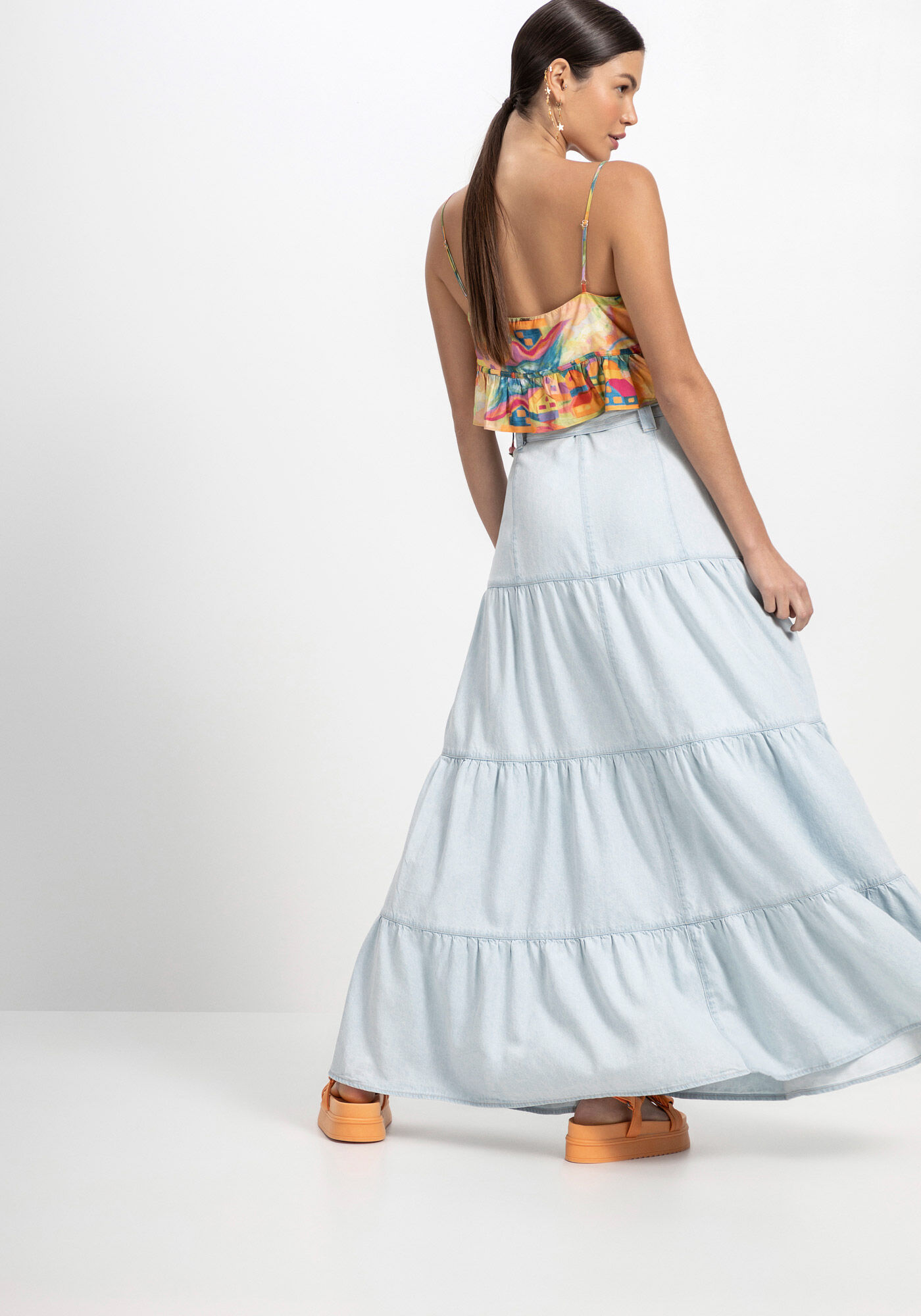 Blusa Cropped Estampada em Viscose com Amarra&ccedil;&atilde;o, , large.