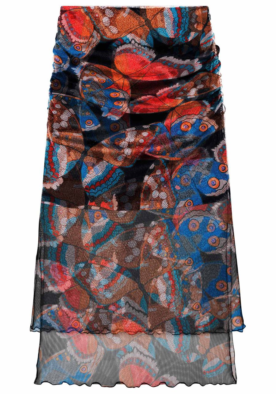 Saia Midi em Tule Estampada Franzida, . Saia Midi em Tule Estampada Franzida, , large.