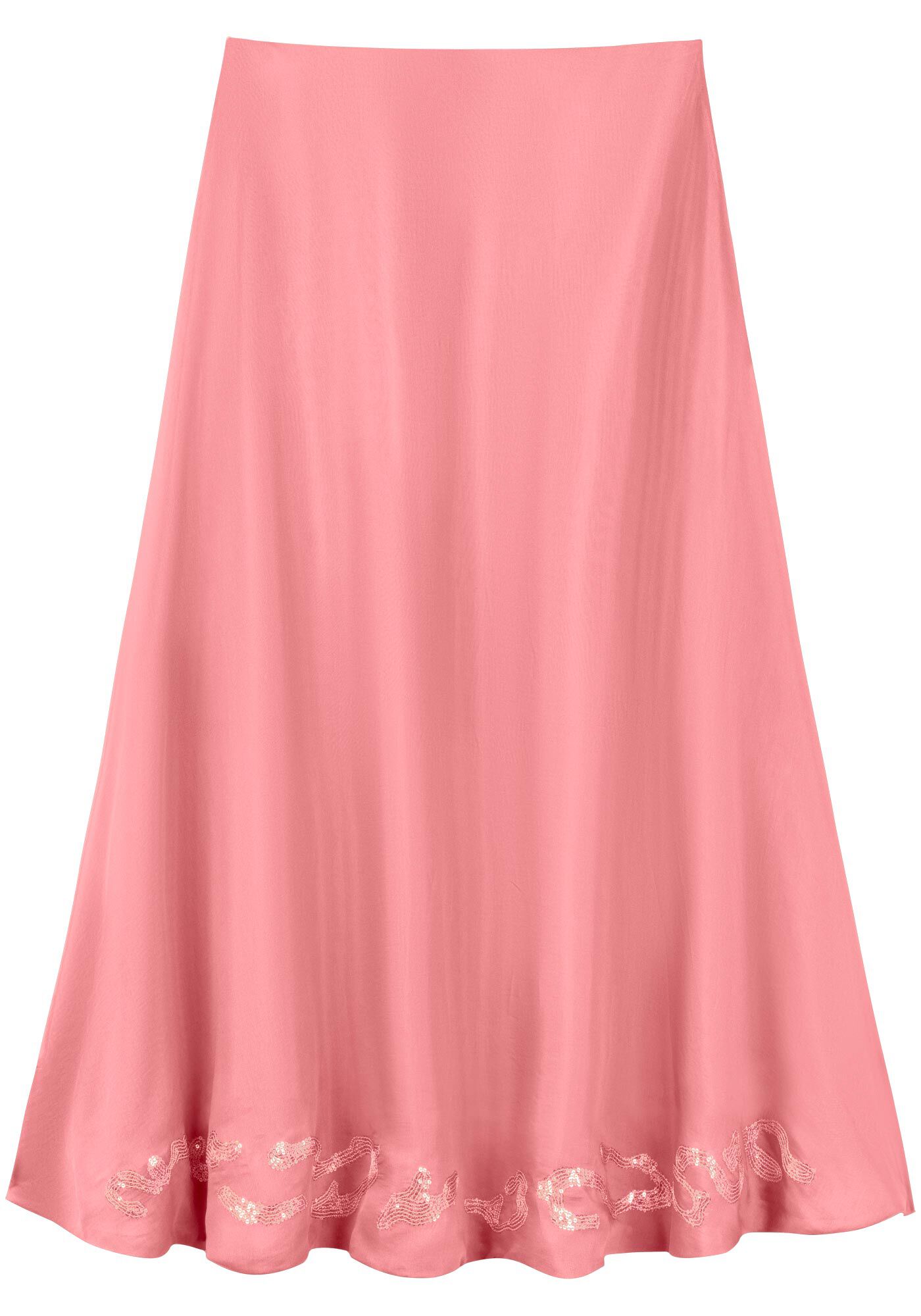 Saia De Cintura Alta Ch&aacute; Com Transpar&ecirc;ncia E Paet&ecirc;s Bordados, ROSA SALOME, large.