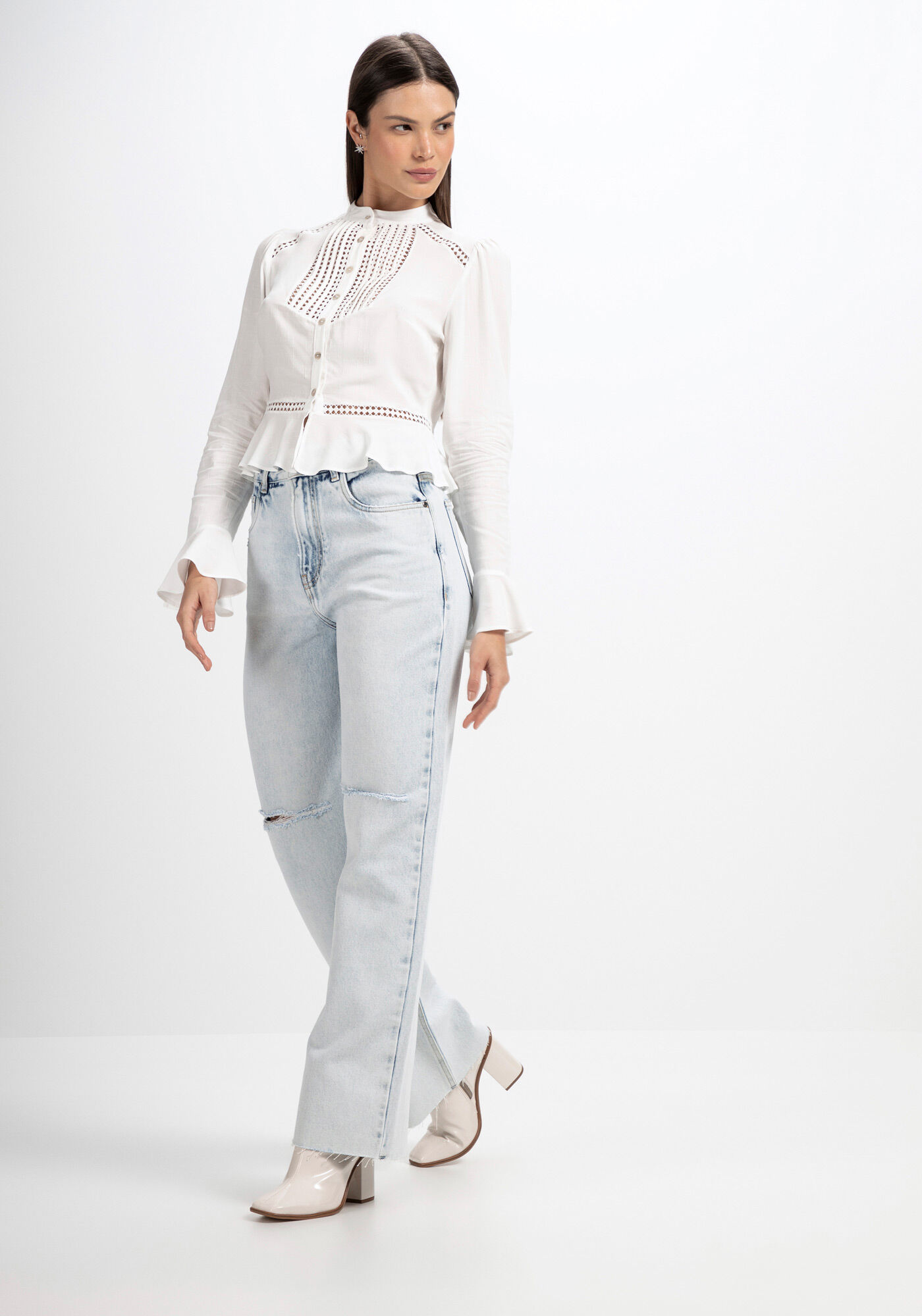 Cal&ccedil;a Jeans Wide Leg Super Alta Destroyed, , large.