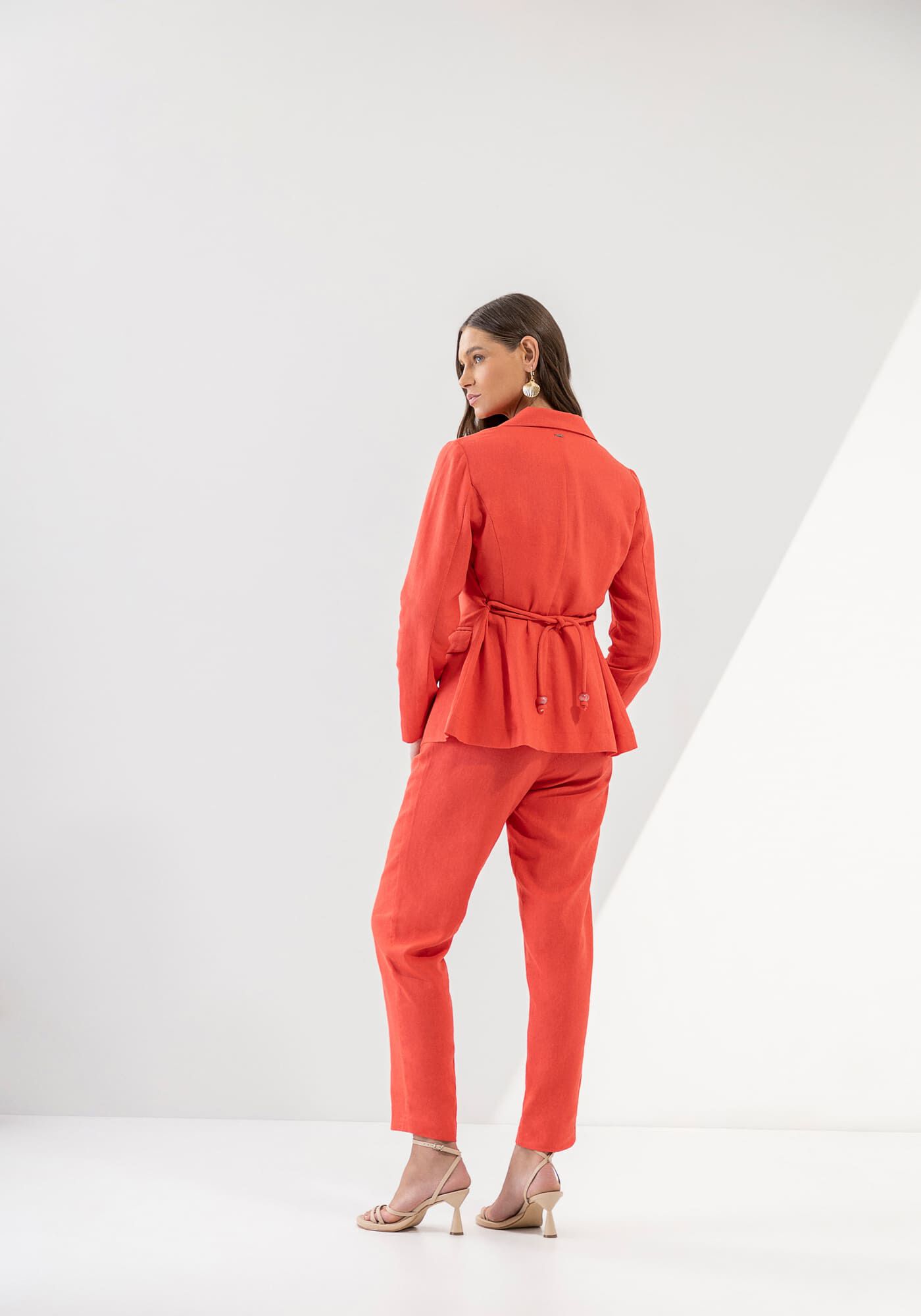 Blazer Alfaiataria em Linho com Cinto, VERMELHO RED HOT, large.