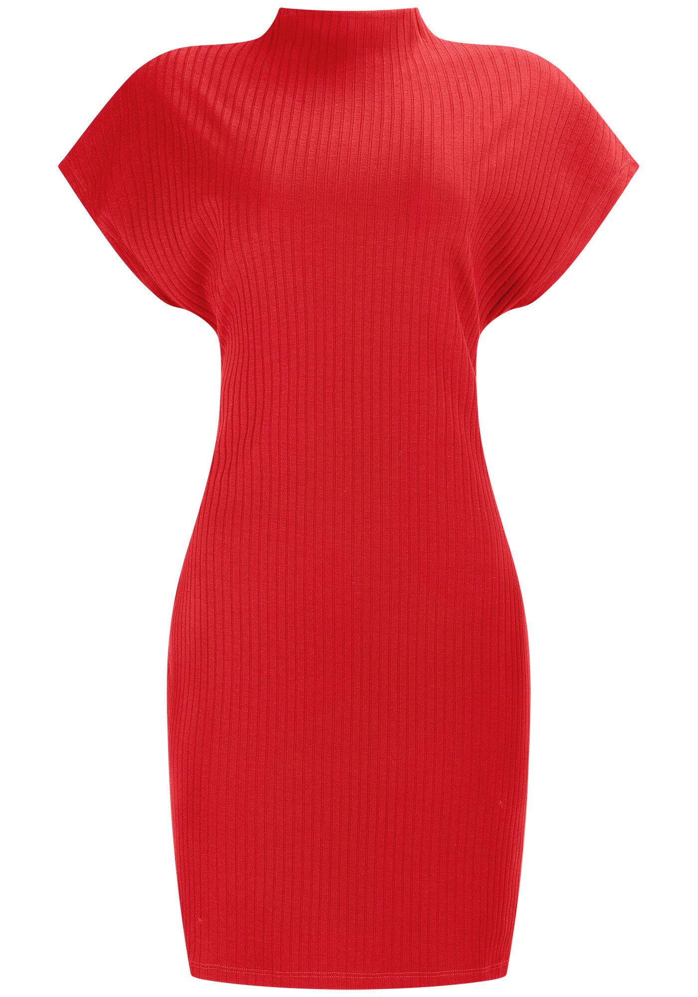 Vestido Curto Canelado com Gola Alta, , large.