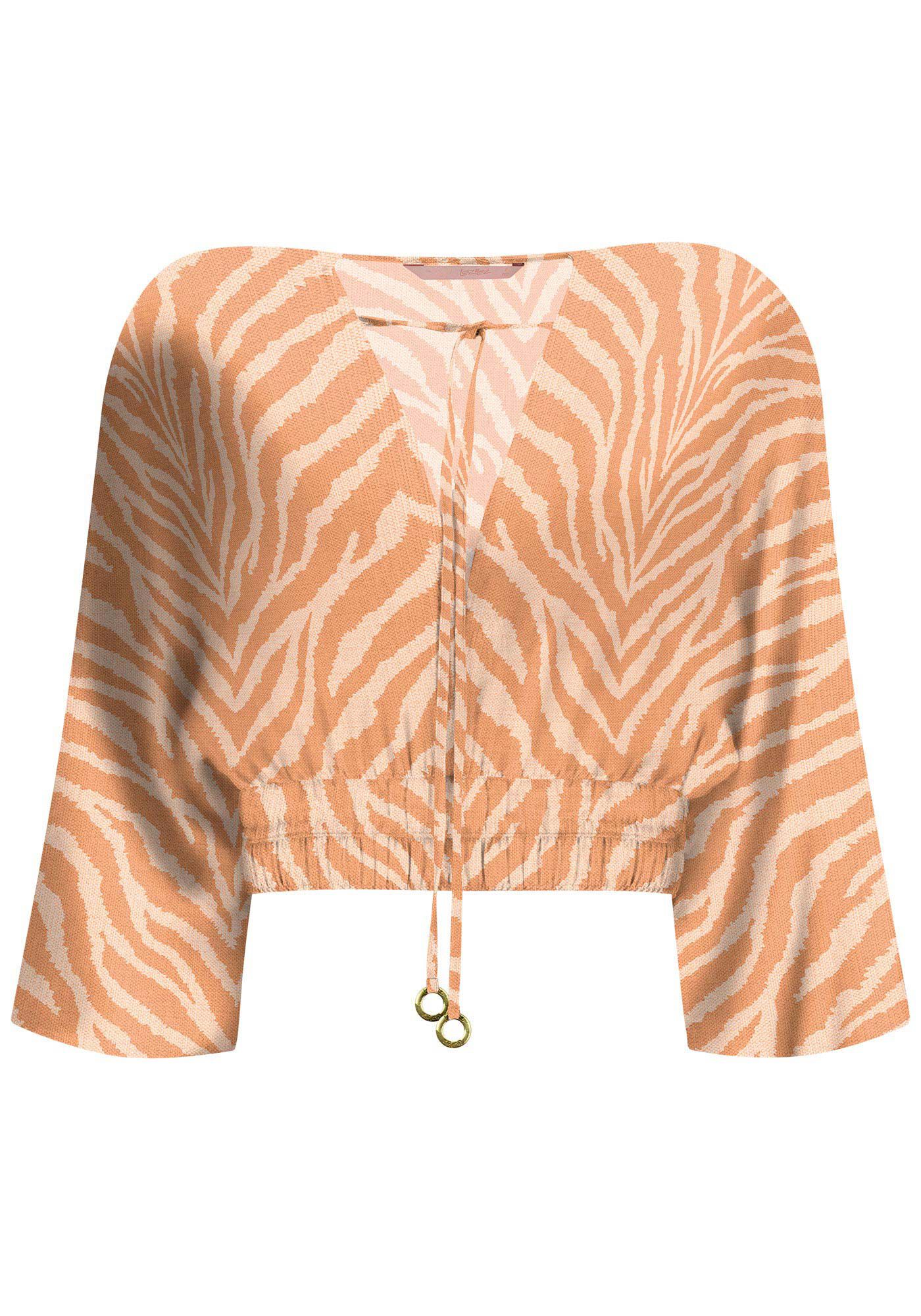 Blusa Cropped Estampada com el&aacute;stico e Amarra&ccedil;&atilde;o, , large.