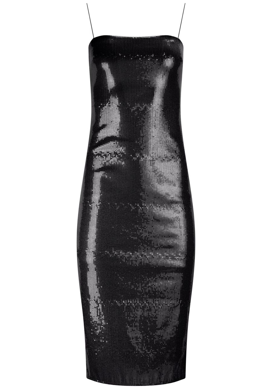 Vestido Midi em Paetês com Decote Reto, . Vestido Midi em Paetês com Decote Reto, , large.