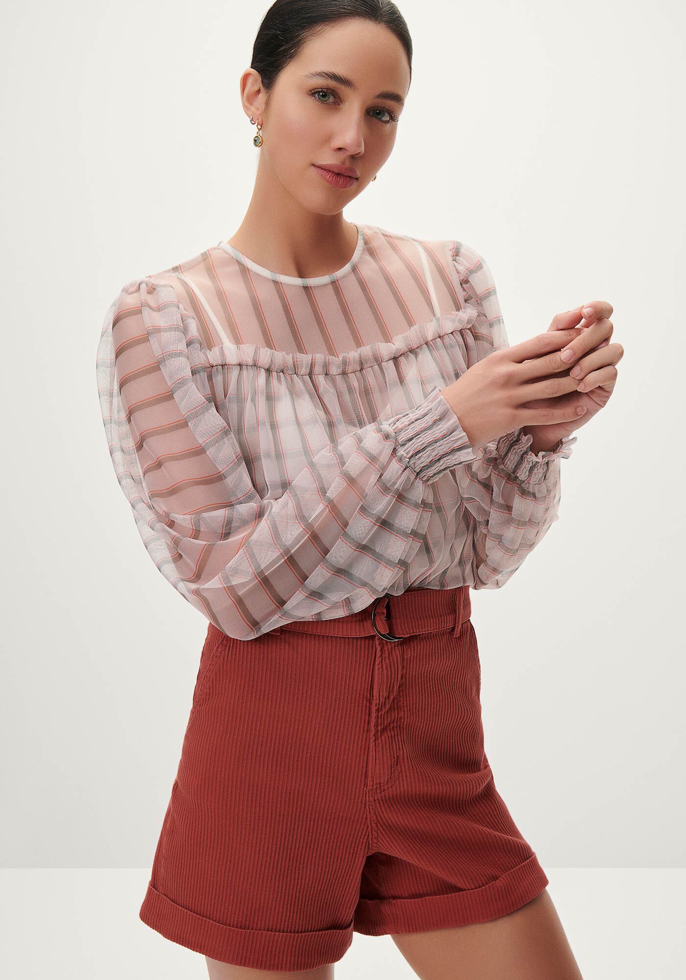 Blusa Estampada em Tule com Manga Longa Bufante, INNSBRUCK, large.