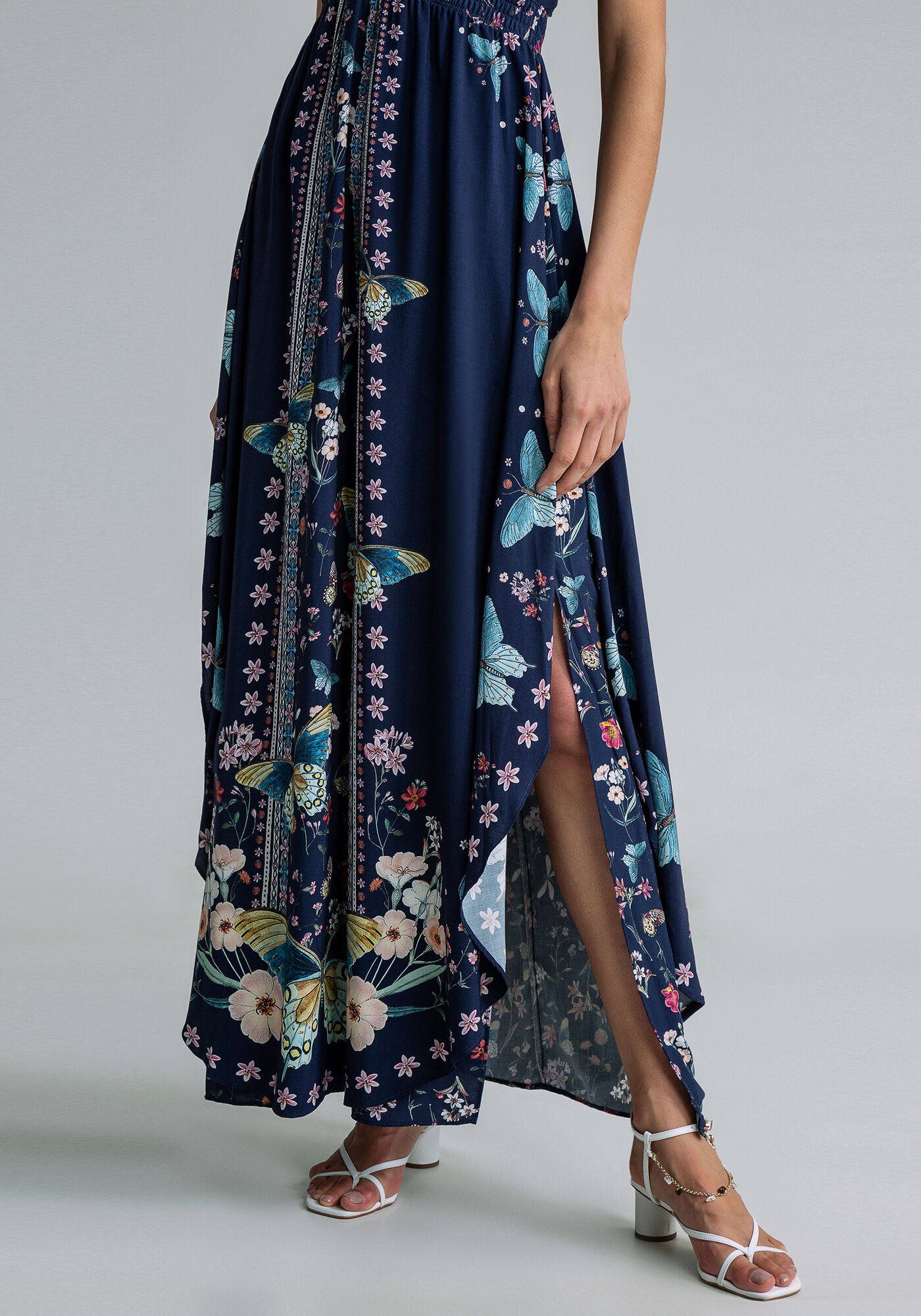 Vestido com Al&ccedil;as Longo Estampado, LIBERDADE, large.