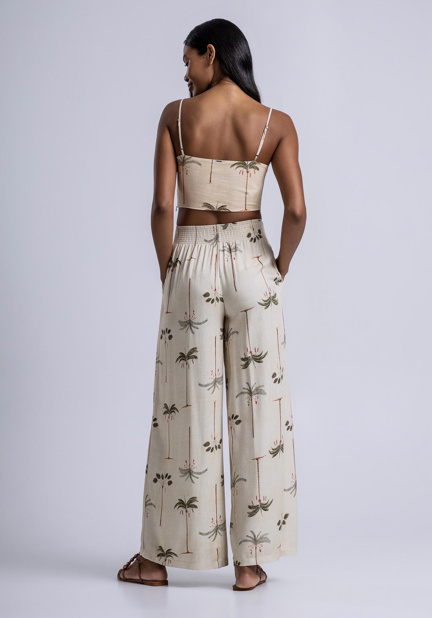 Blusa Cropped em Linho com V Decote, , large.