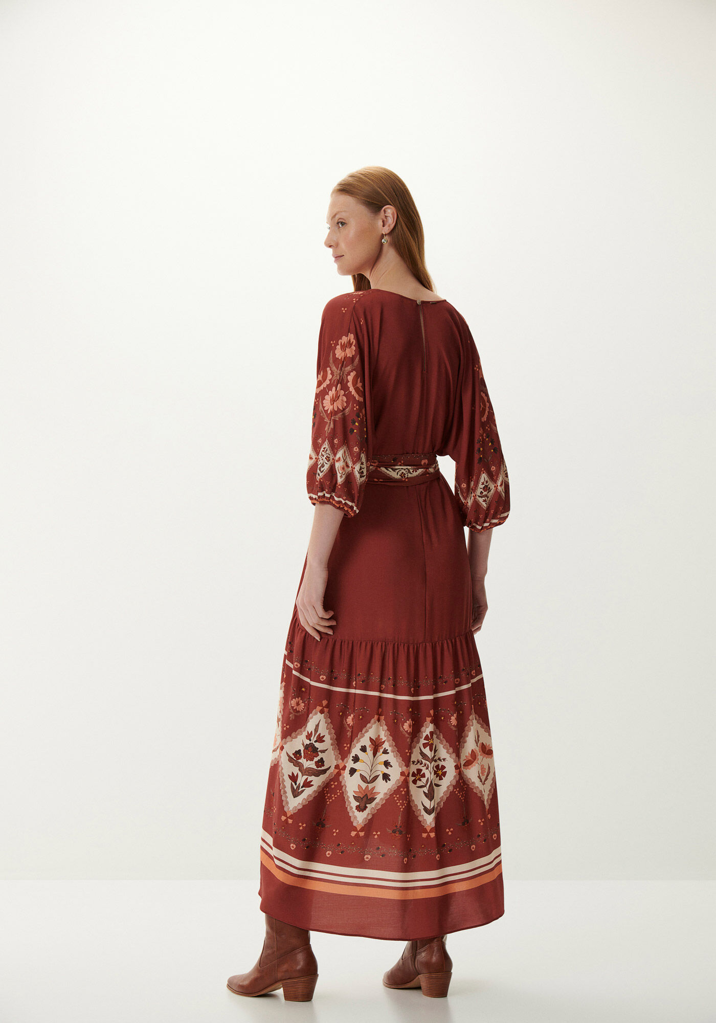 Vestido Midi Manga 3/4 Bufante com Cinto, , large.