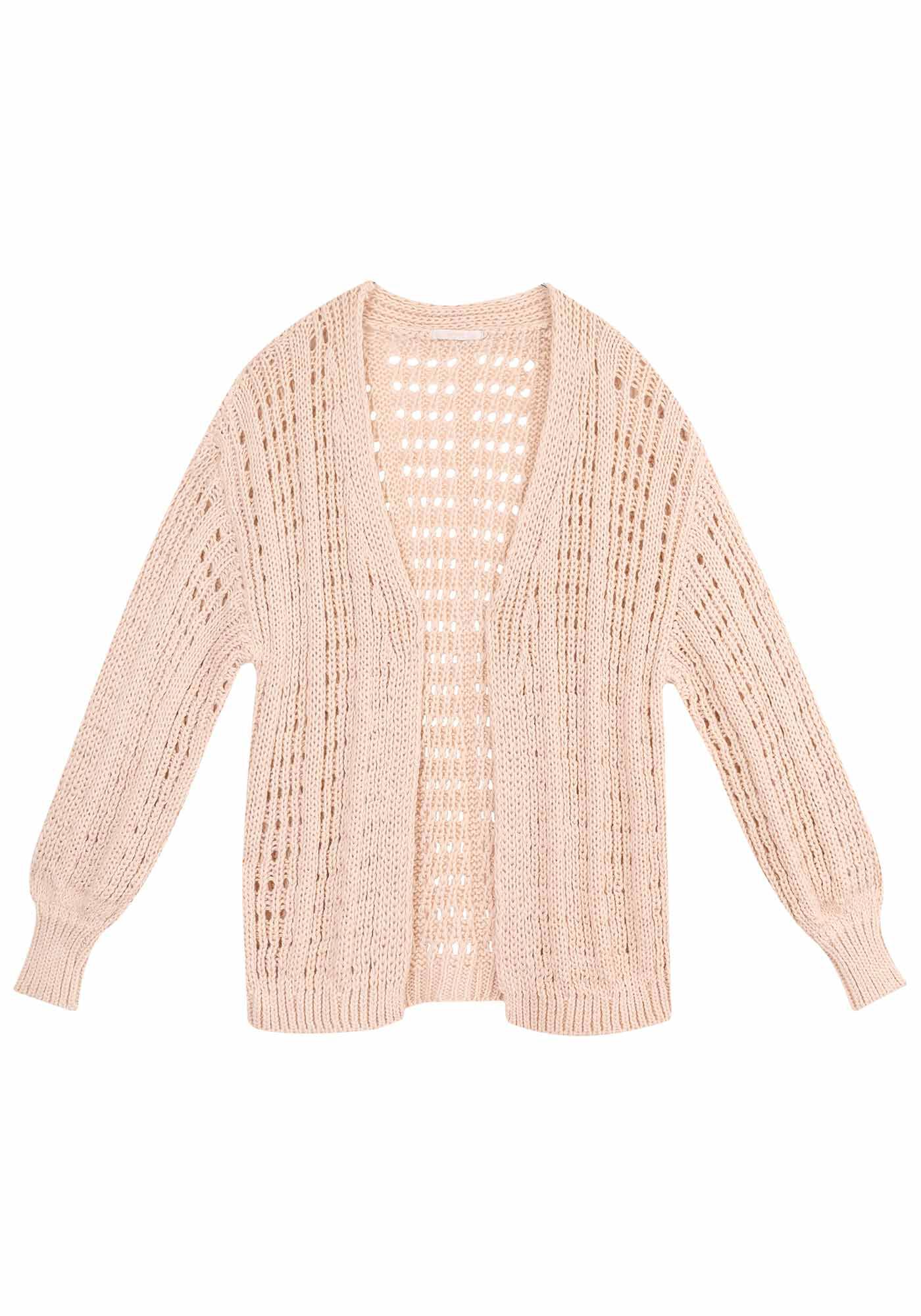 Cardigan em Tric&ocirc; Rendilhado com Manga Bufante, , large.