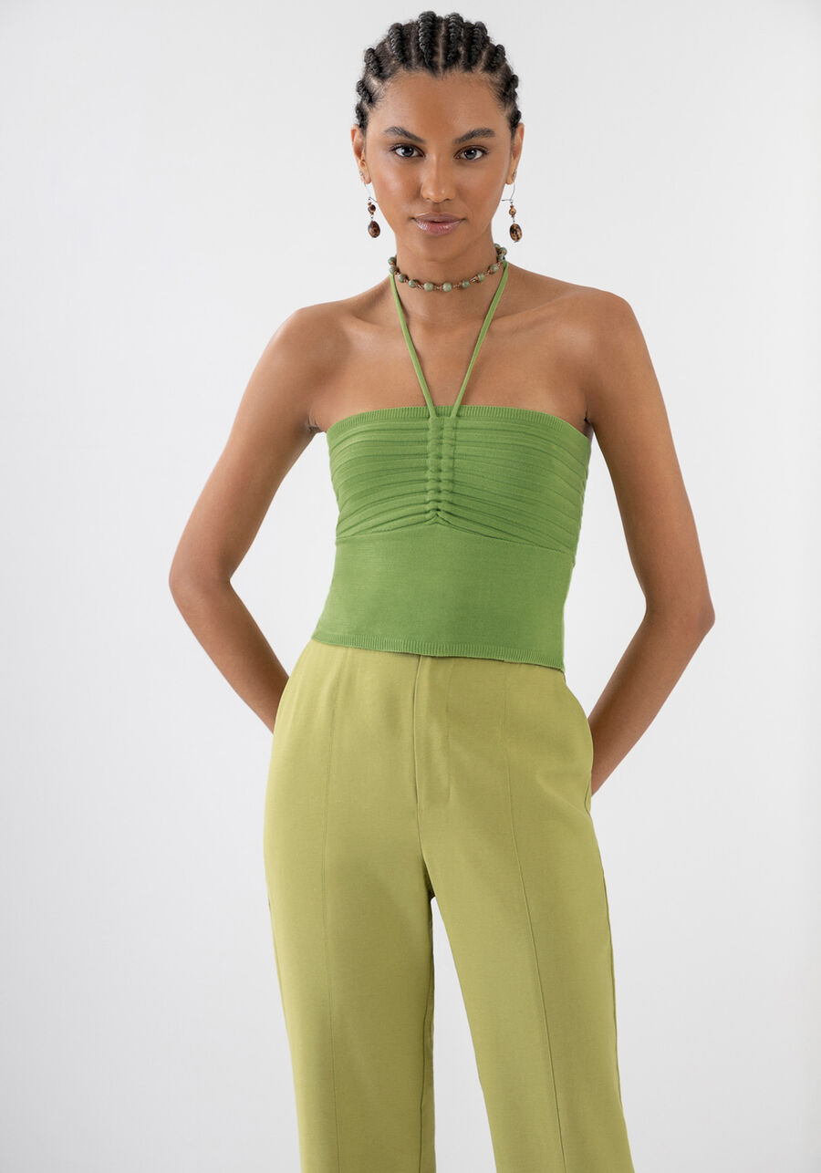 Blusa Cropped em Tricô Frente Única, VERDE ORVALHO. Blusa Cropped em Tricô Frente Única, VERDE ORVALHO, large.