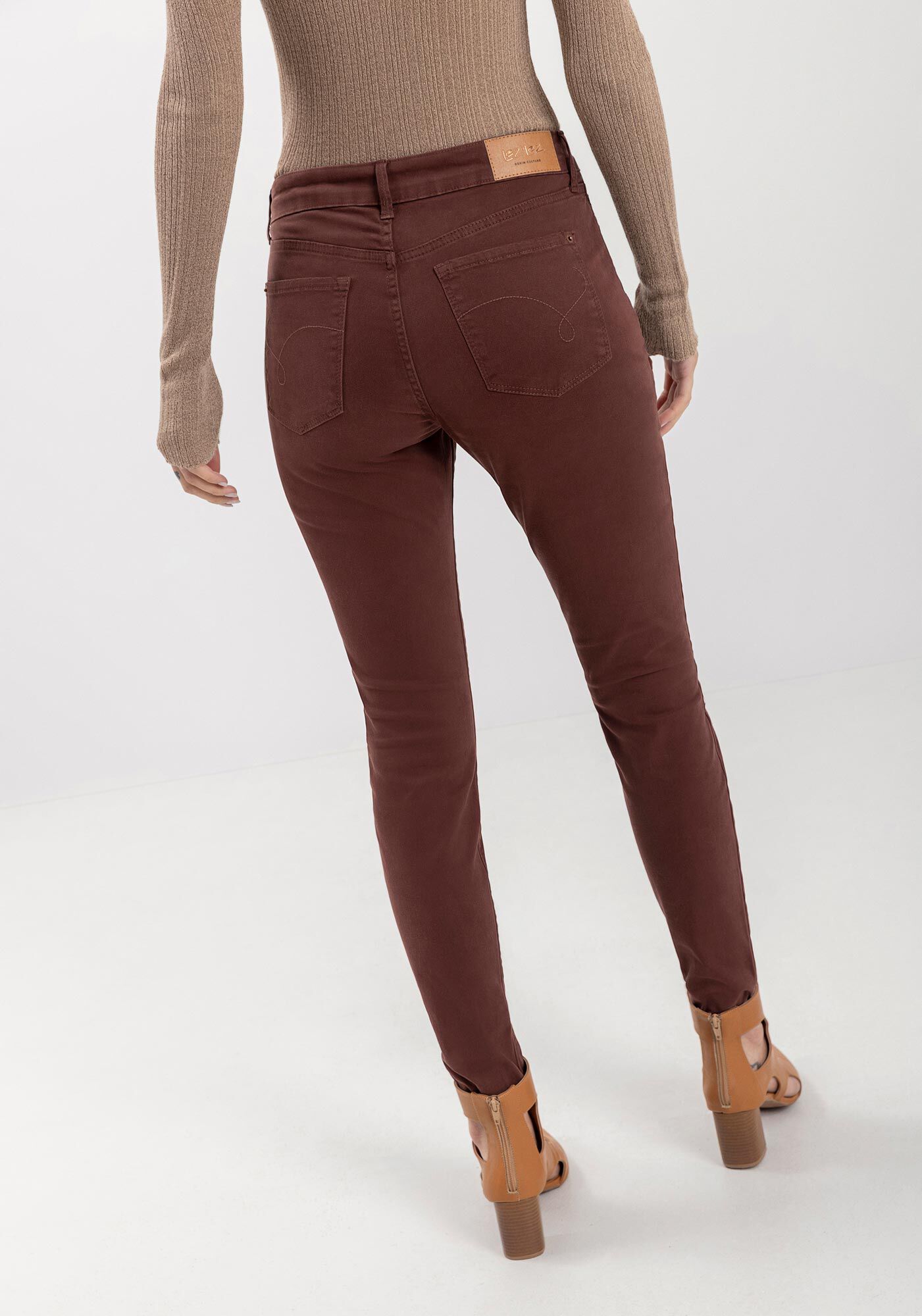 Cal&ccedil;a Skinny De Cintura Alta Em Sarja Com Elastano, , large.