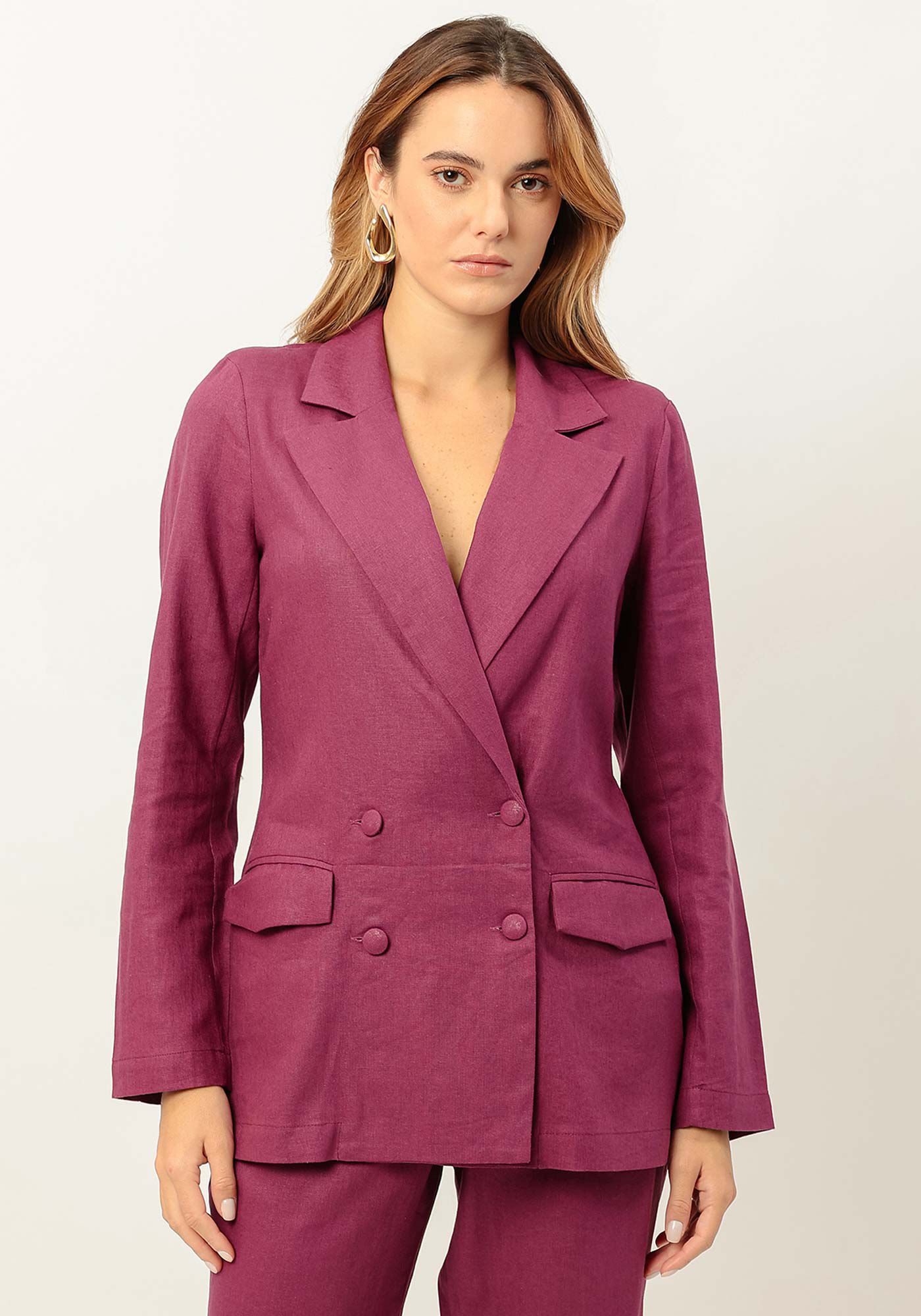 Blazer em Linho com Abotoamento Duplo, , large.
