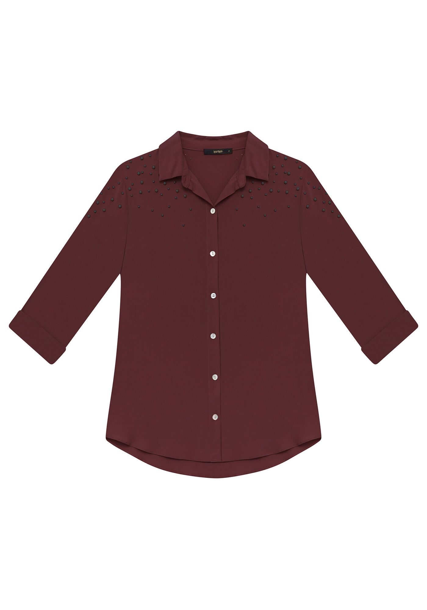 Camisa Manga 3/4 P&eacute;rolas Tecido, , large.