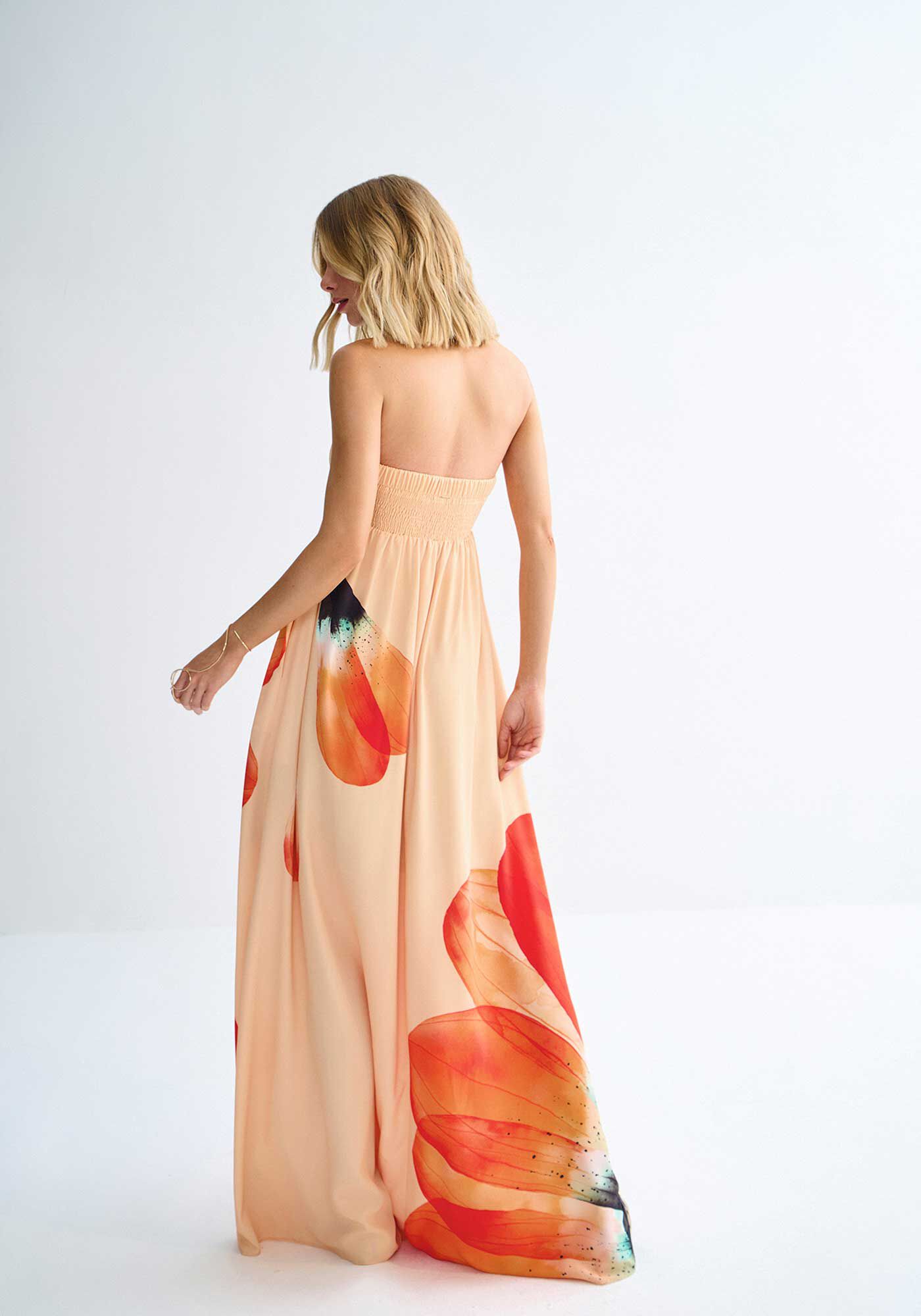 Vestido Longo Tomara Que Caia com Estampa Blossom, LARANJA PECHE, large.