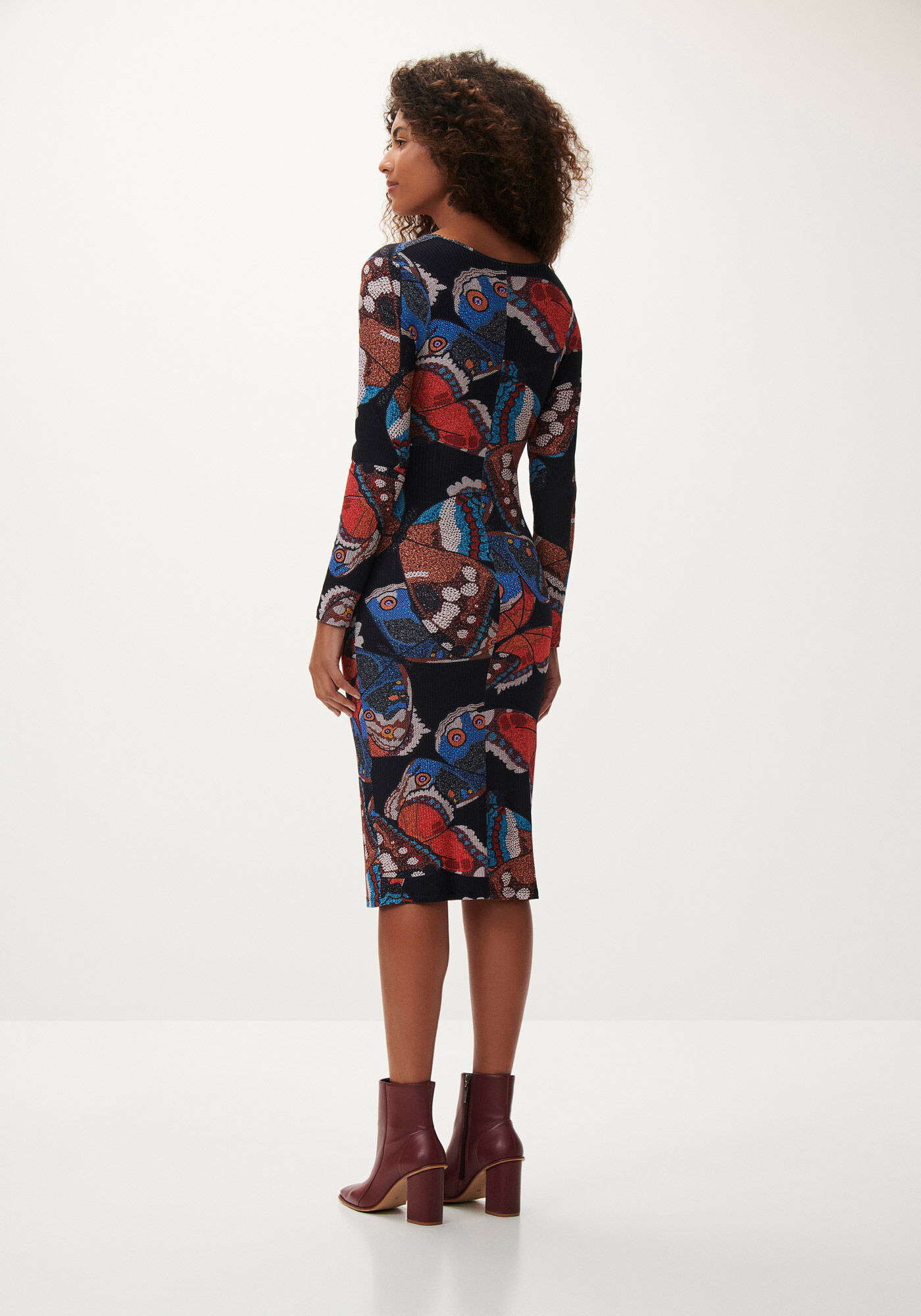 Vestido Midi Manga Longa Canelado Estampado, , large.