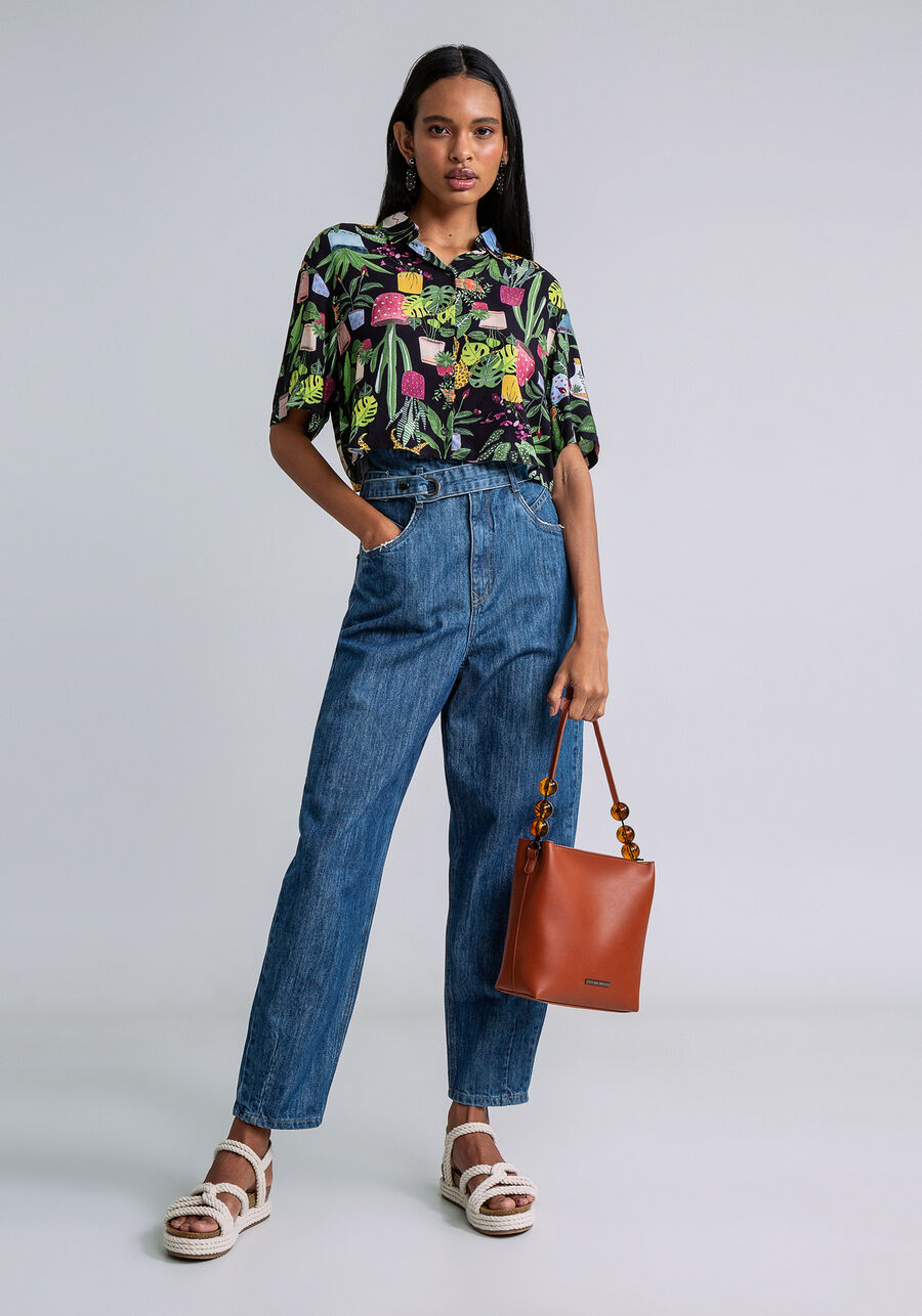 Camisa Manga Curta Cropped Estampada, INSTINTO. Camisa Manga Curta Cropped Estampada, INSTINTO, large.