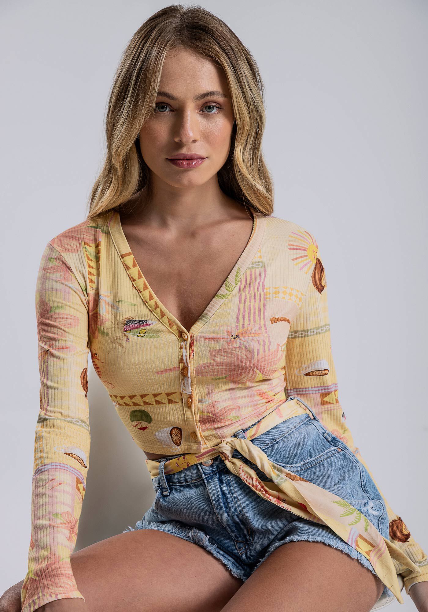 Cardigan Cropped Canelado com Top, PITUBA, large.