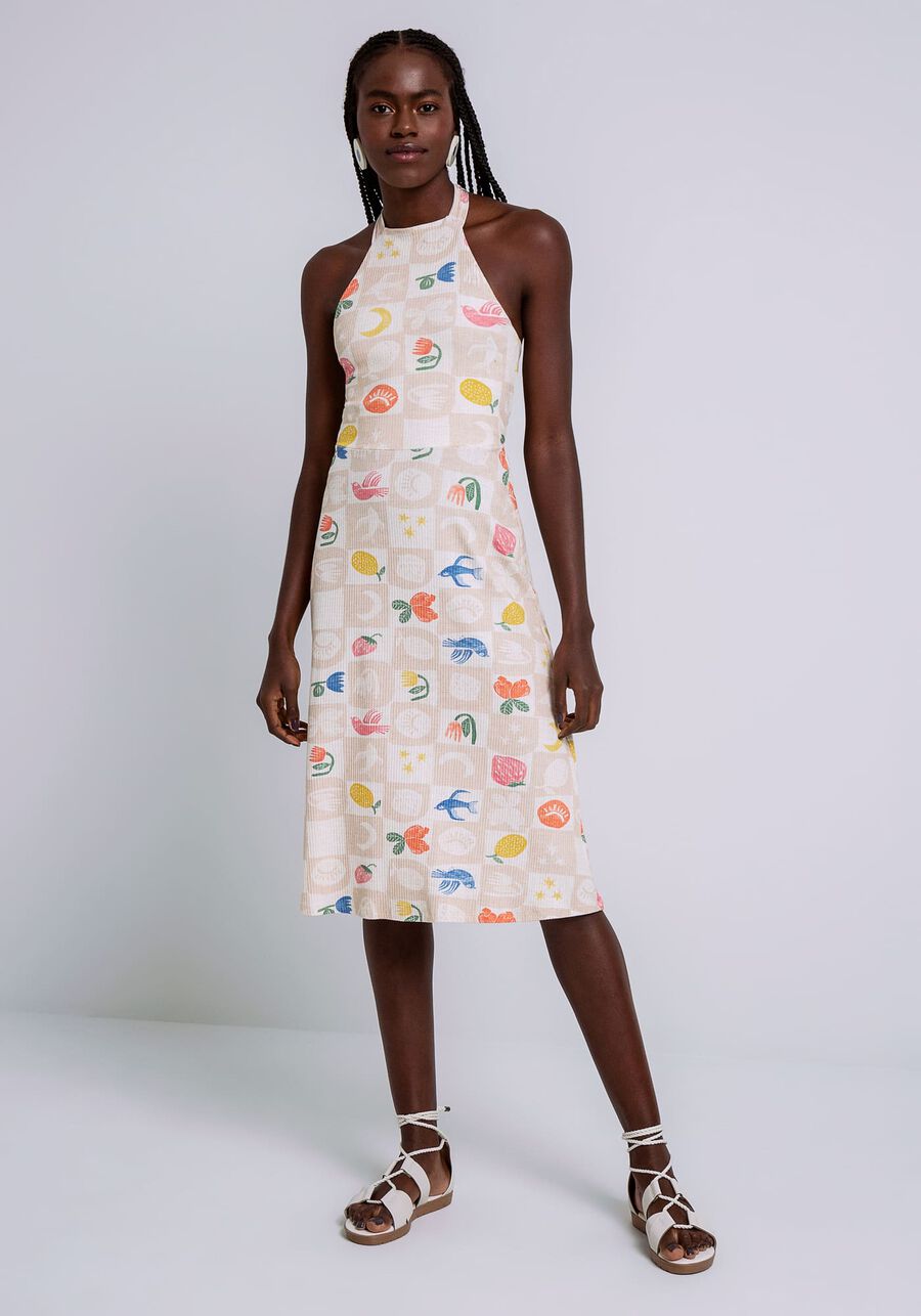 Vestido Frente Única Canelado Midi, AZULEJOS. Vestido Frente Única Canelado Midi, AZULEJOS, large.