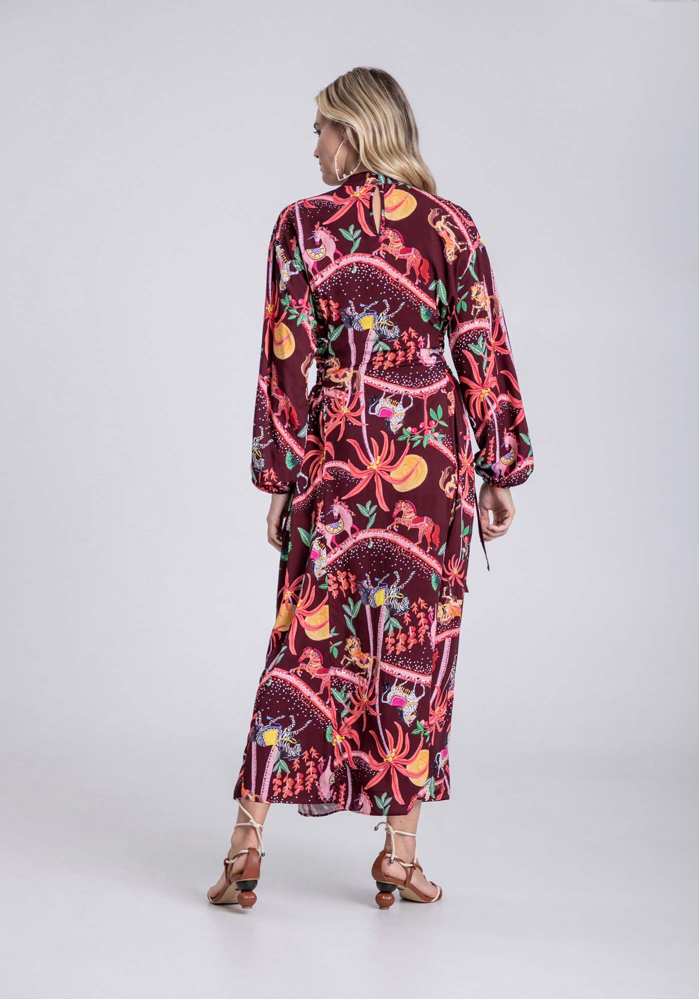 Vestido Midi Ch&aacute; com Tiras e Amarra&ccedil;&atilde;o, , large.