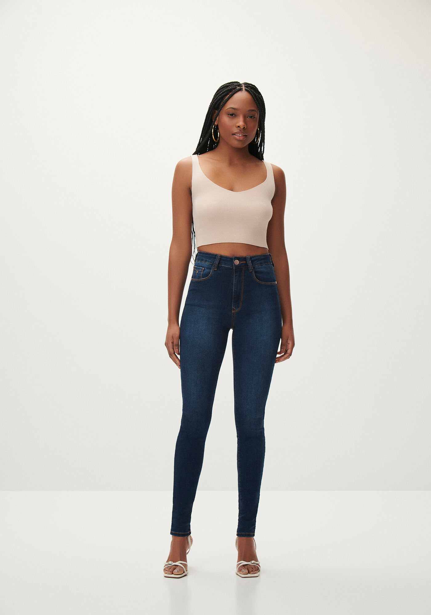 Calça jeans cintura deals alta com elastano