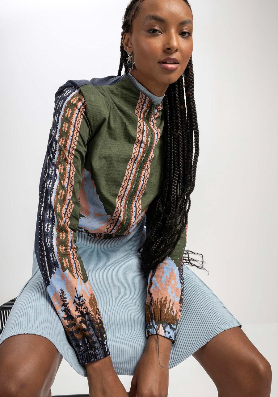 Jaqueta Estampada com Recorte Ombros, . Jaqueta Estampada com Recorte Ombros, , large.