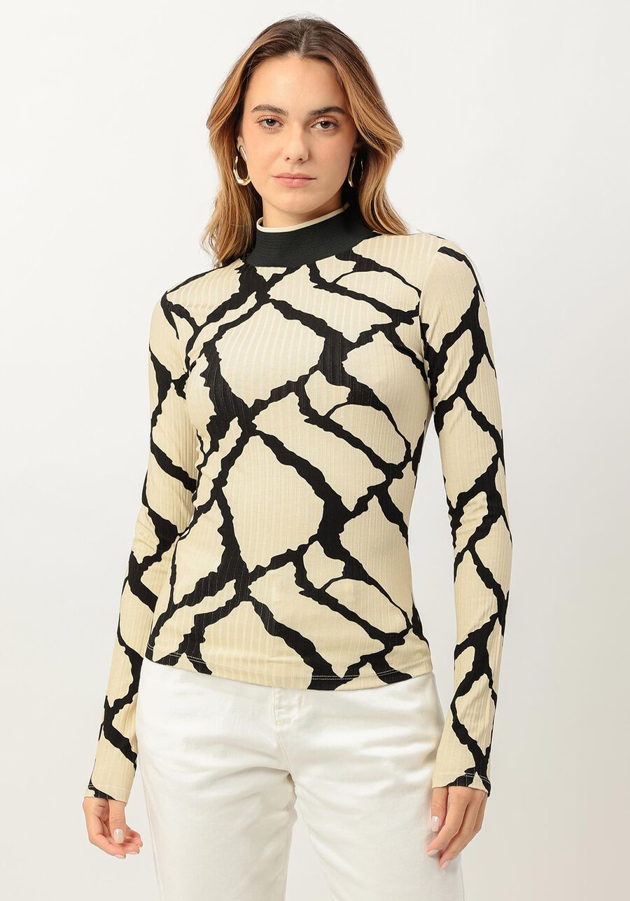 Blusa Manga Longa Canelada com Gola Alta Retilínea, . Blusa Manga Longa Canelada com Gola Alta Retilínea, , large.