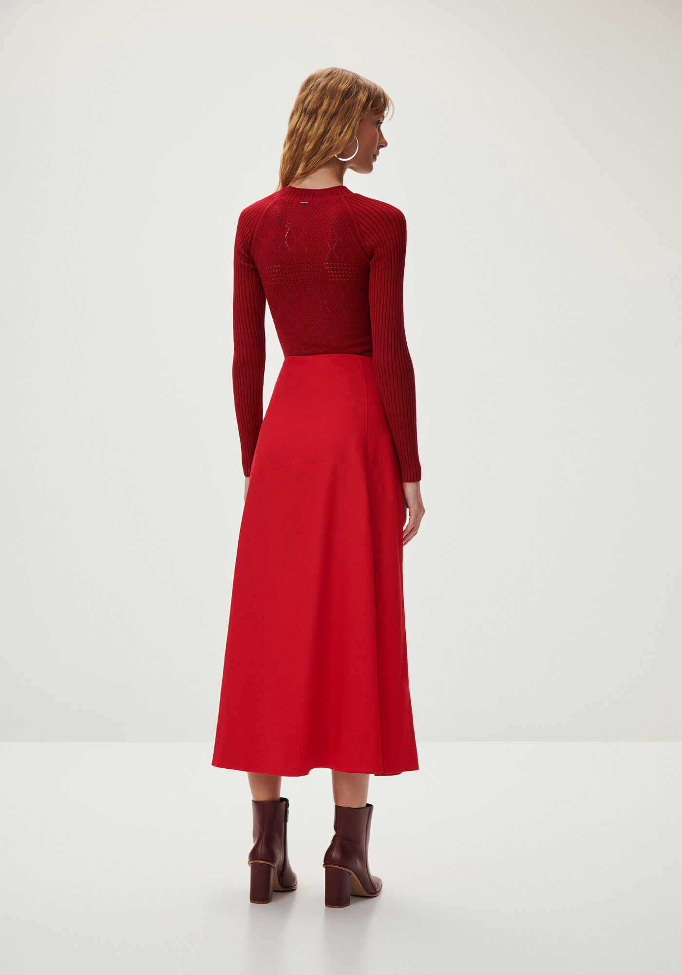 Saia Midi Evas&ecirc; em Linho com Cintura Alta, , large.